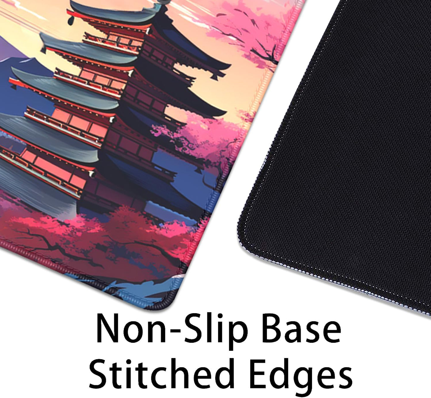 Japanese Cherry Blossoms Mouse Pad,Mount Fuji XL Mousepad Desk Pad with Stitched Edges,Non-Slip Waterproof Rubber Base Mouse Mat Desk Mat for Office Computer Keyboard Laptop Home(27.5x11.8 in)
