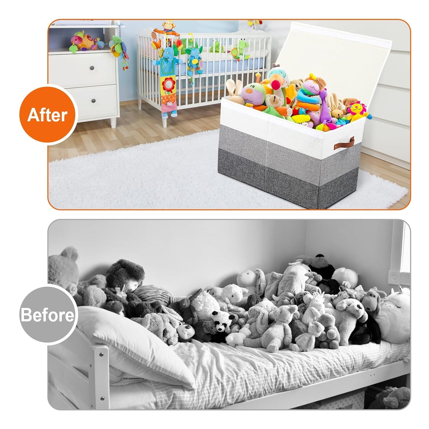 Mayniu Toy Box Storage Chest with Divider, Large Sturdy Toy Bin Organizer Basket with Lid for Kids, Boys, Girls, Nursery, Living Room, Bedroom, Playroom, Closet, 25"x13" x16"(Gradient Grey)