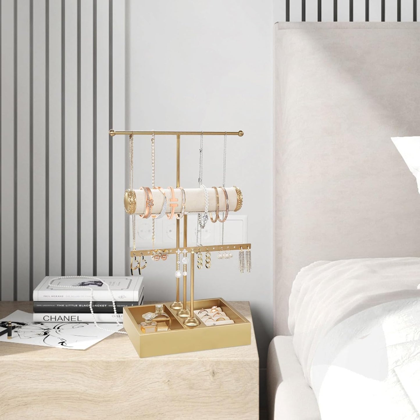 Jewelry Organizer Stand Necklace Organizer Earring Holder,3-Tier Gold Jewelry Tower Display Stand Jewelry Earring Holder Organizer Display for Necklace, Earring, Bracelet, Ring