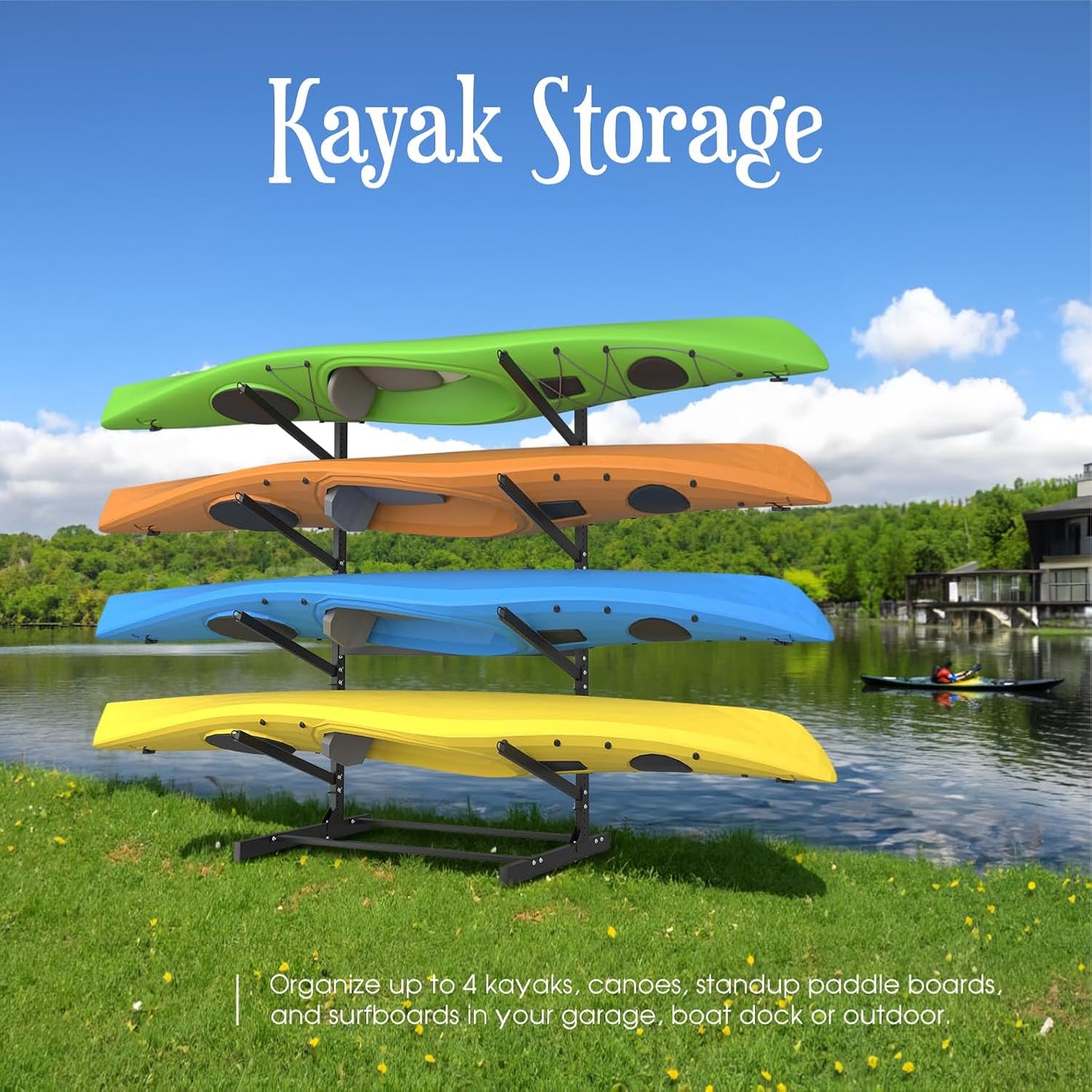 Adjustable Kayak Storage Rack, Freestanding Sup Storage Stand, Weatherproof Canoe Holder, Heavy Duty Paddleboard Bracket, Surfboard Bracket for Indoor, Outdoor, Garage, Shed, Dock…