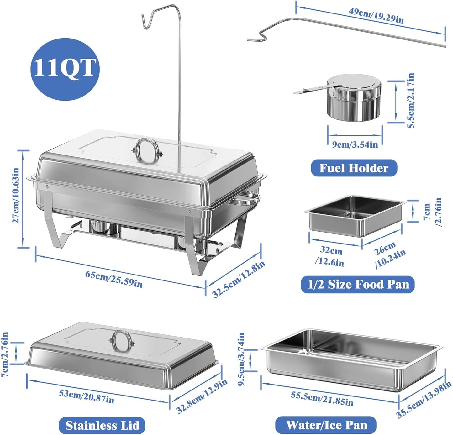 Chafing Dishes for Buffet 1 Pack,11Qt Food Warmers for Parties Buffet,Stackable Design for Easy Storage 1/2 Size Food Pans Buffet Servers and Warmers for Wedding, Catering, Events