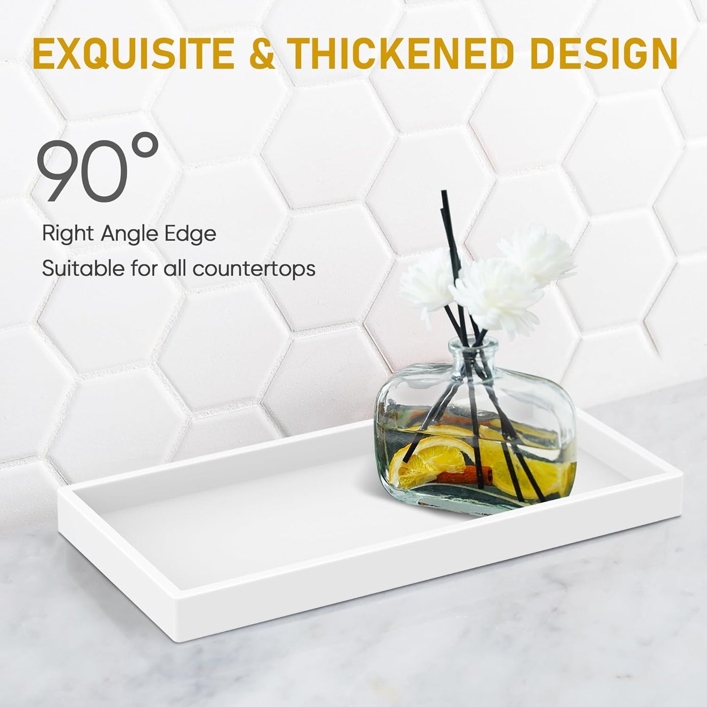 Bathroom Counter Tray,EG-SIPRO High-Grade Thickened Silicone Bathroom Vanity Tray,Shatterproof Durable Rectangle Bathroom Soap Dispenser Tray for Bathroom Countertop,White,Small+Large (EGTRAY)
