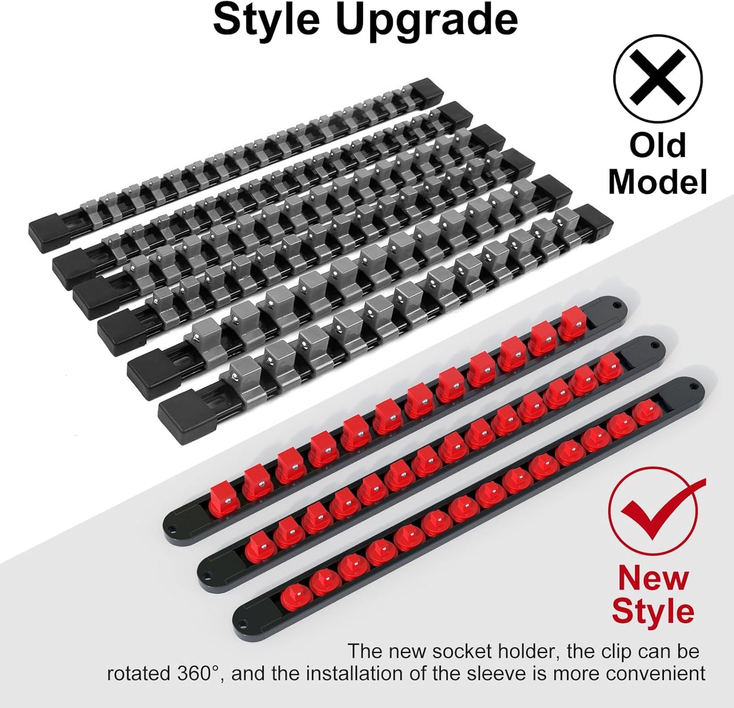 FivePears 3PCS 360° Socket Organizer Twist Lock,3/8 1/4 1/2 Socket Storage Rails, Premium Quality Socket Holders for Tool Box ,Tool Carts,Contains up to 40 Clips (Blue, Red and Black)