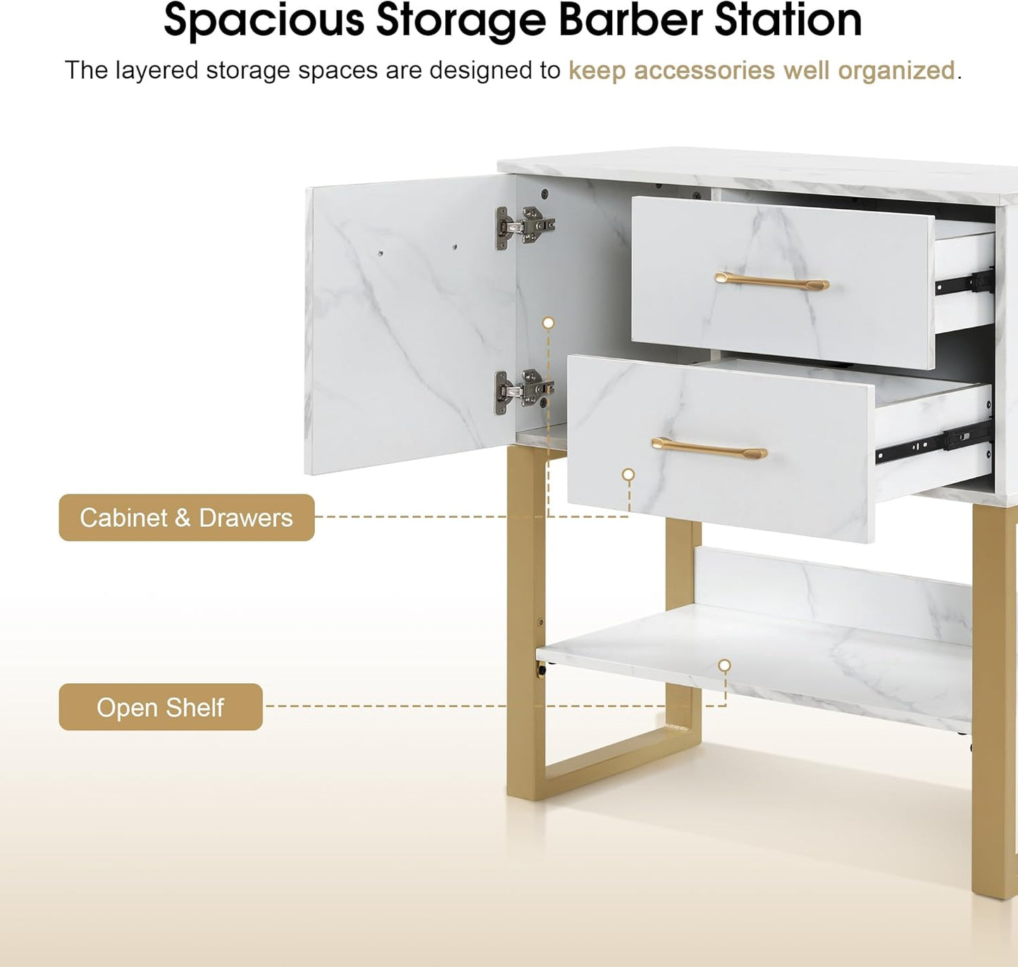 BarberPub Beauty Barber Station, Spa Wall Mount Storage Cabinet, Styling Salon Equipment for Hair Stylist, Bathroom Dresser with Drawers & Shelf 3185 (White)
