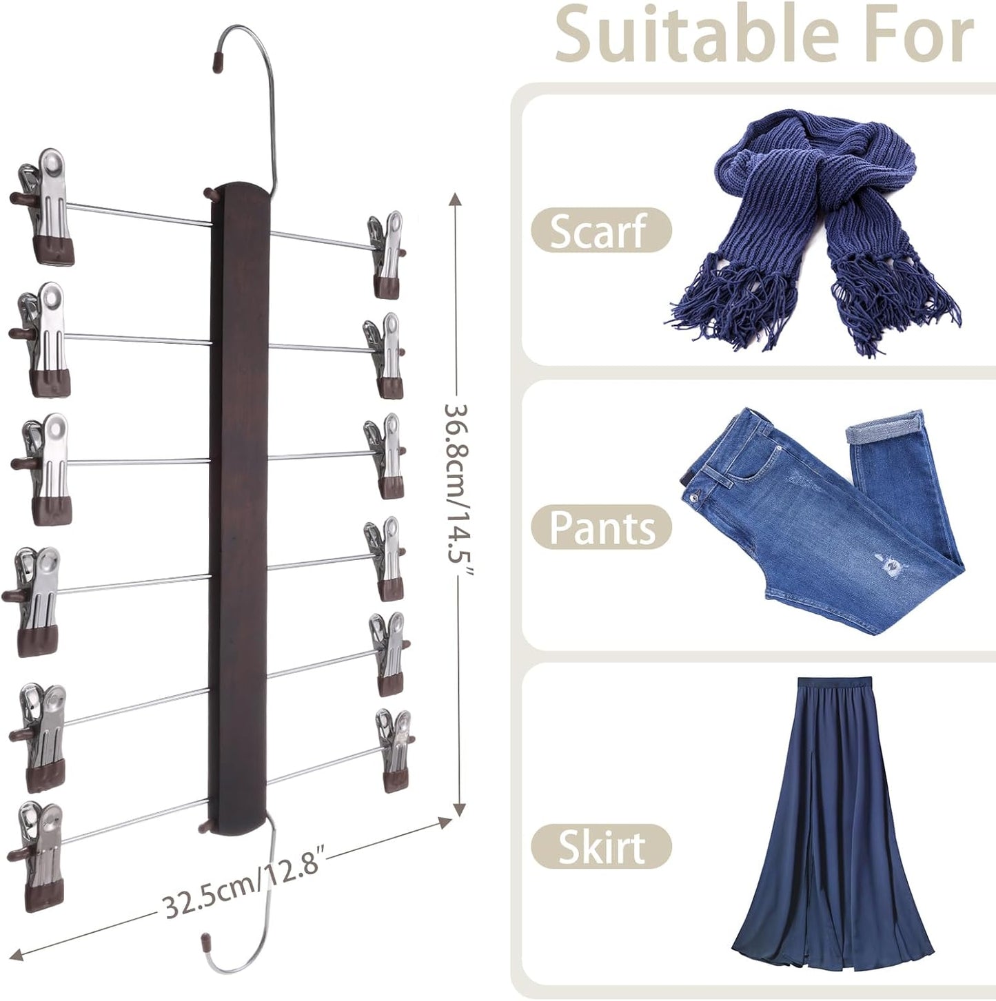 Skirt Hangers Space Saving,6 Tier Closet Organizers & Storage,Wooden Magic Hanger & Hanger with Clips,Pants-Hangers-Space-Saving for Hanging Pants Shorts Scarf Jeans(4 Piece)