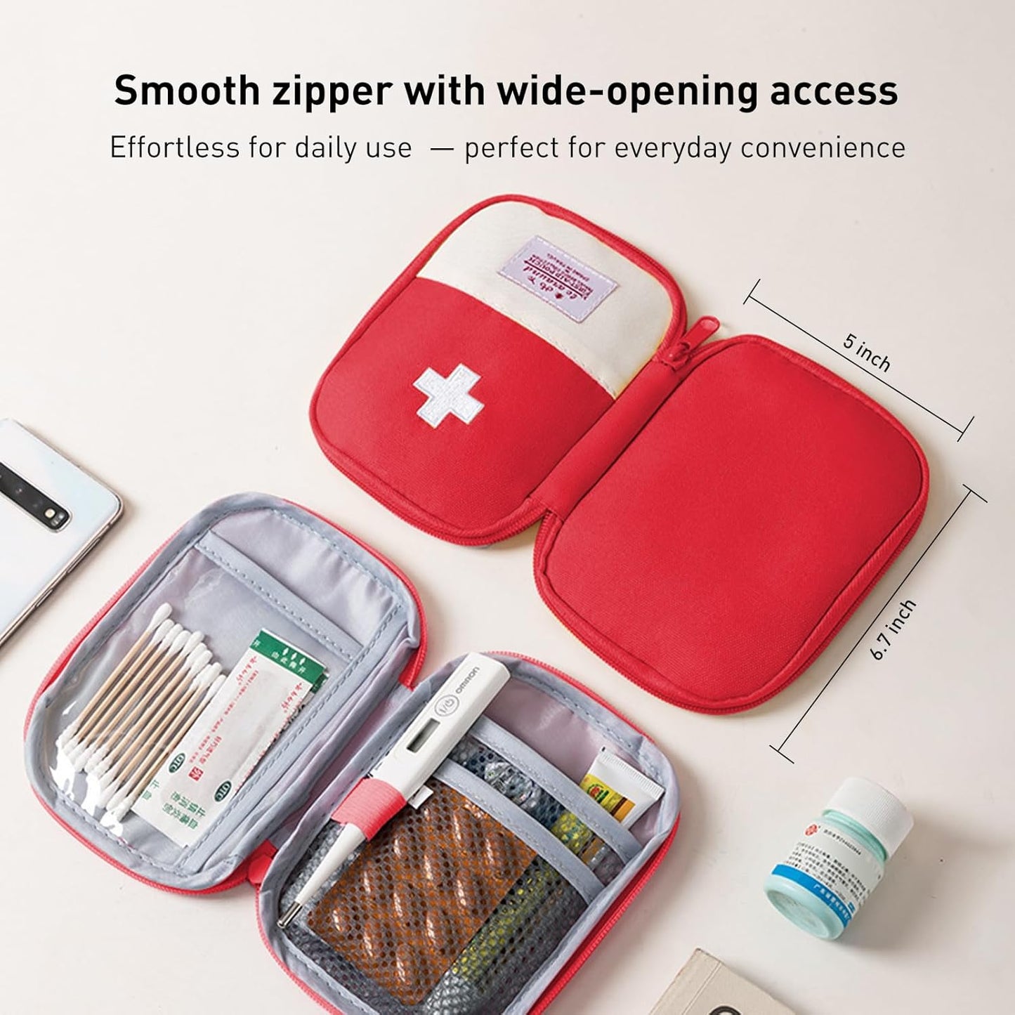 2 Packs Travel First Aid Bag,Empty Mini First Aid Pouch,Emergency Medicine Storage Organizer Bag Health and Household Supplies