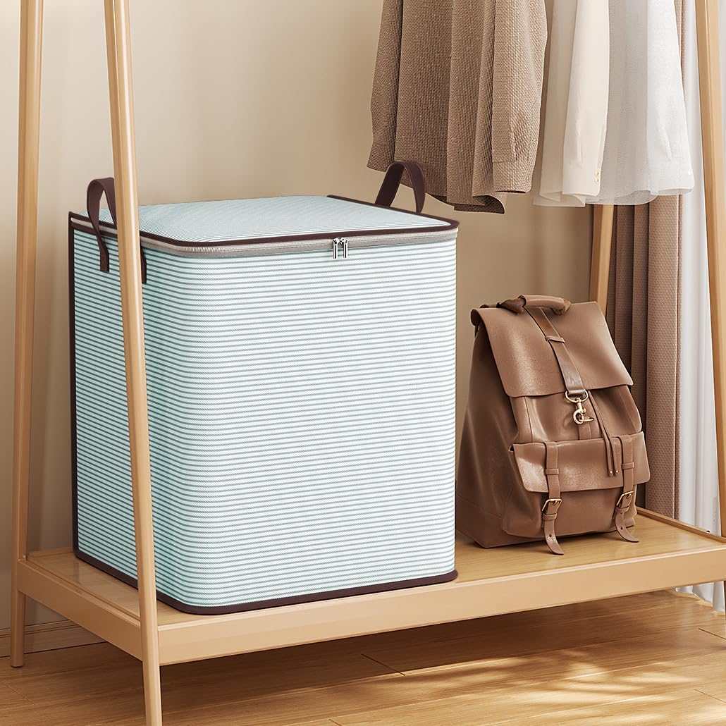 Large Blanket Storage, 180L Foldable Storage Bin, Clothes Storage Bags with Handle Zippers Blanket Organization for Bedroom Closet Comforter Sheets Pillow
