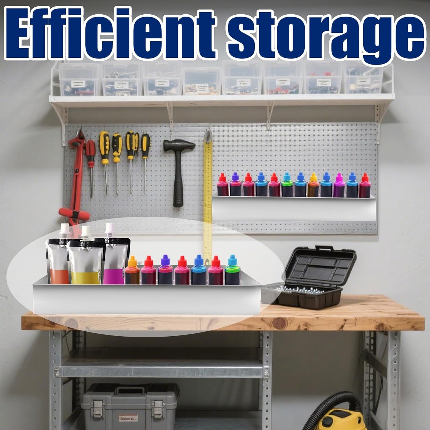 Aluminum Oil Shelf 12 1 Quart bottles Holder Storage Organizer Length 32" Suitable for Enclosed Race Trailer Garage Shop Automotive Motor Engine Oil Rack Caddie Shelves Silver