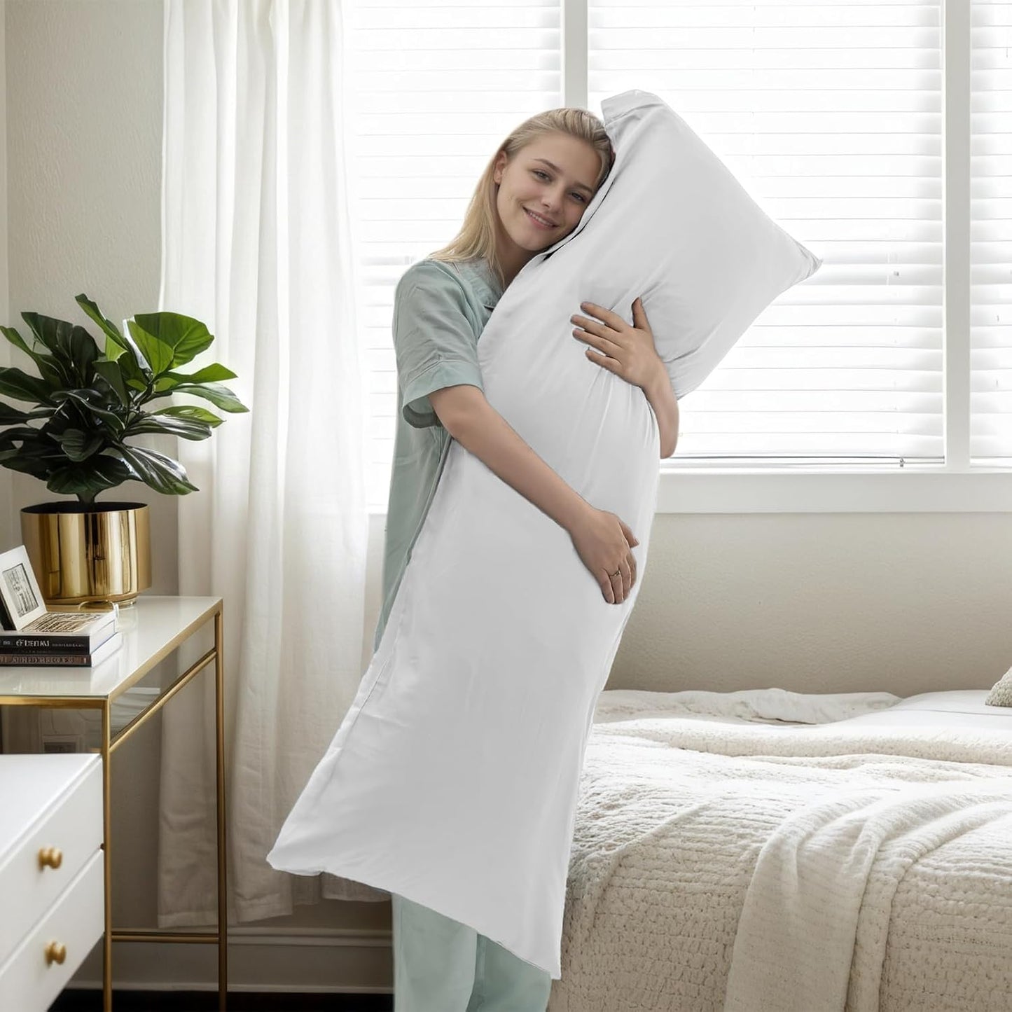 TELUS Body Cooling Pillow Case Cover, Bamboo Rayon Pillowcase with Zipper Closure, Breathable Pillow Cover for Hot Sleepers and Night Sweats, 20x54 inches, Ivory White