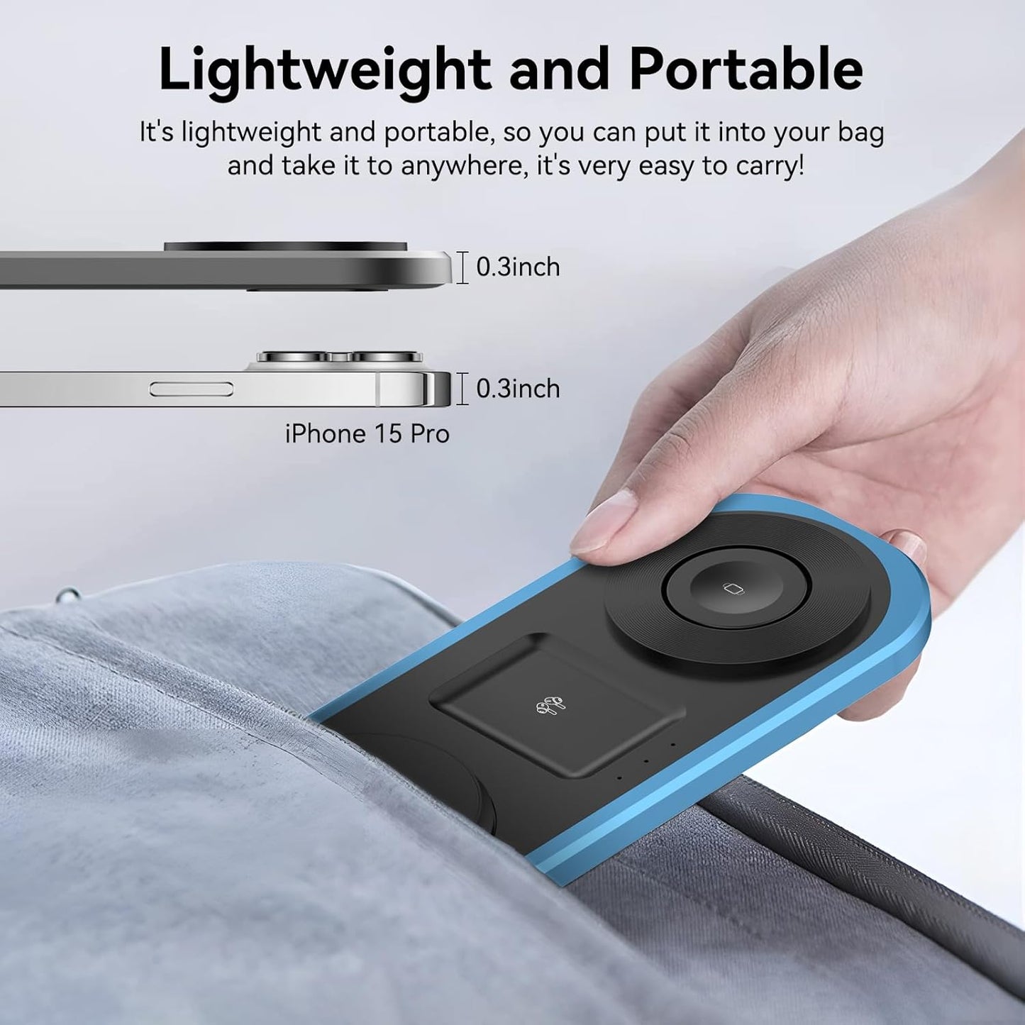 3 in 1 Fast Wireless Charger Stand for iPhone, Foldable Travel Charging Station for Magsafe for iPhone 17/Air/16/15/14/13/12 Series, Apple Watch Series, AirPods pro/2/3/4, 2025 Christ mas Gifts (Blue)