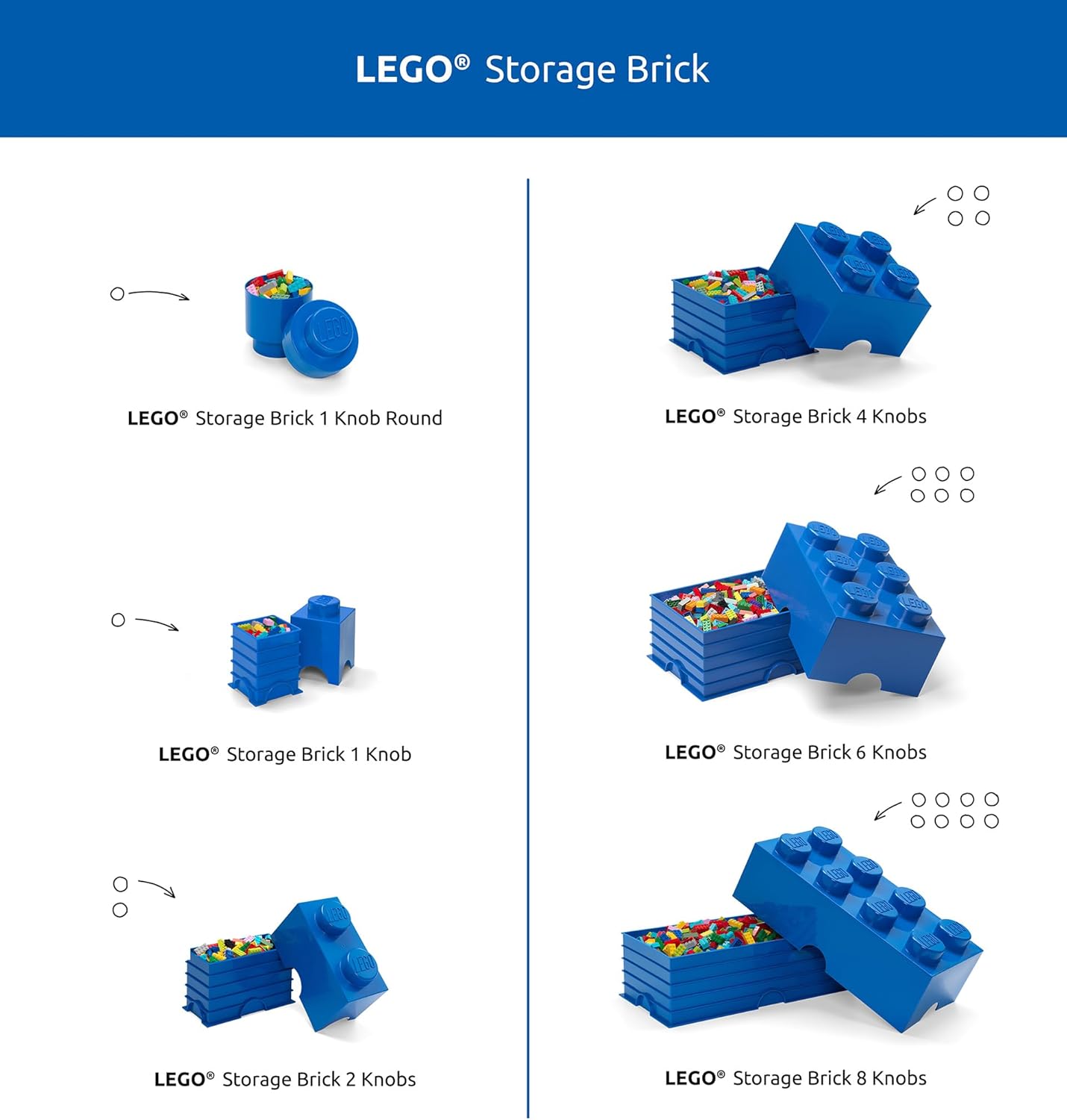 Room Copenhagen, LEGO Brick Box Stackable Storage Containers - Decorative Organizational Building Blocks for Kid’s Toys and Accessories - 9.84 x 9.84 x 7.09in - Brick 4, Light Royal Blue