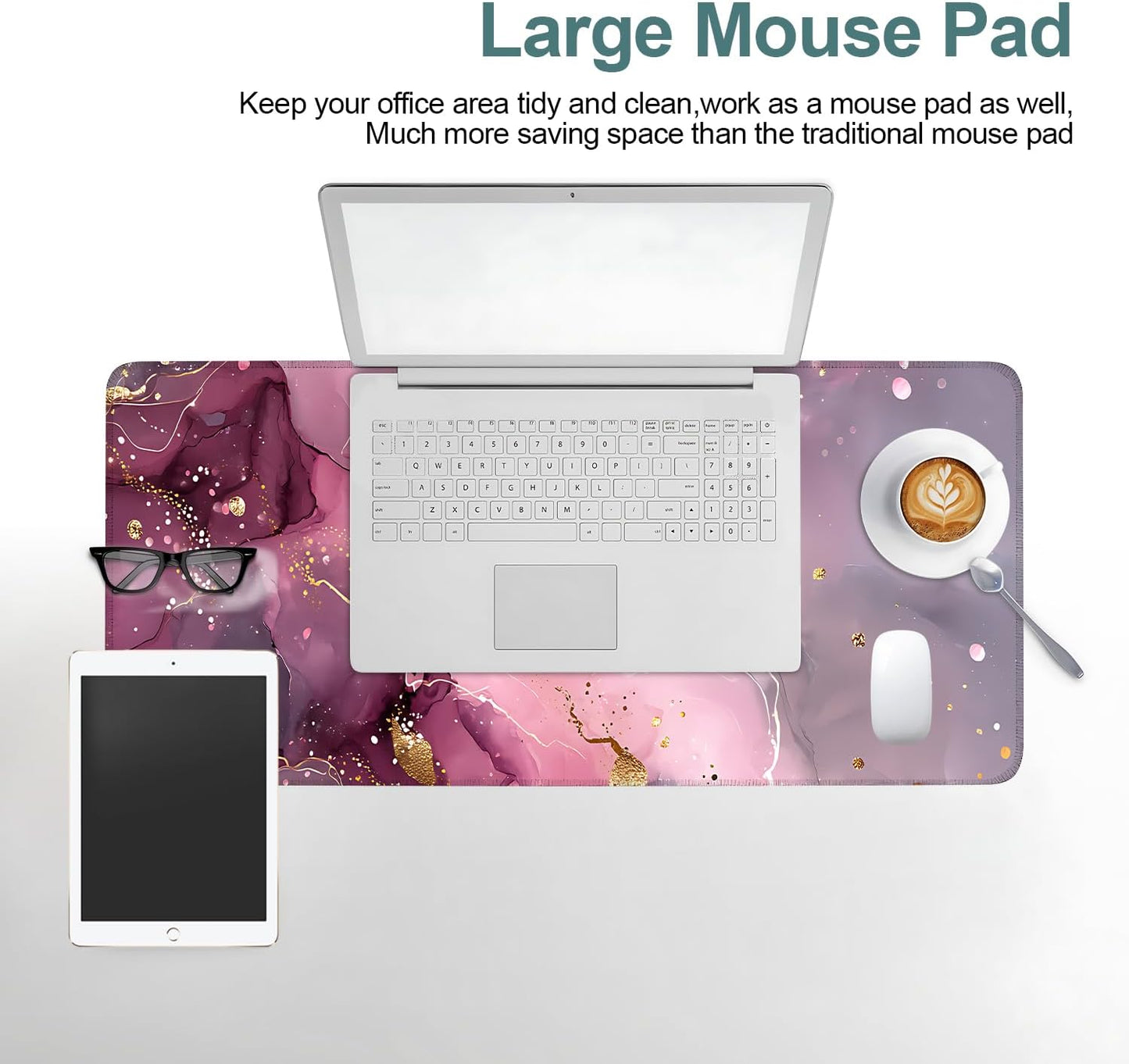 Pink Gaming Mouse Pad 31.5"x11.8"Desk Mat Anti-Slip Rubber Base & Durable Stitched Edges for Gamers Smooth Mouse Writing Surface for Desk Office/Home