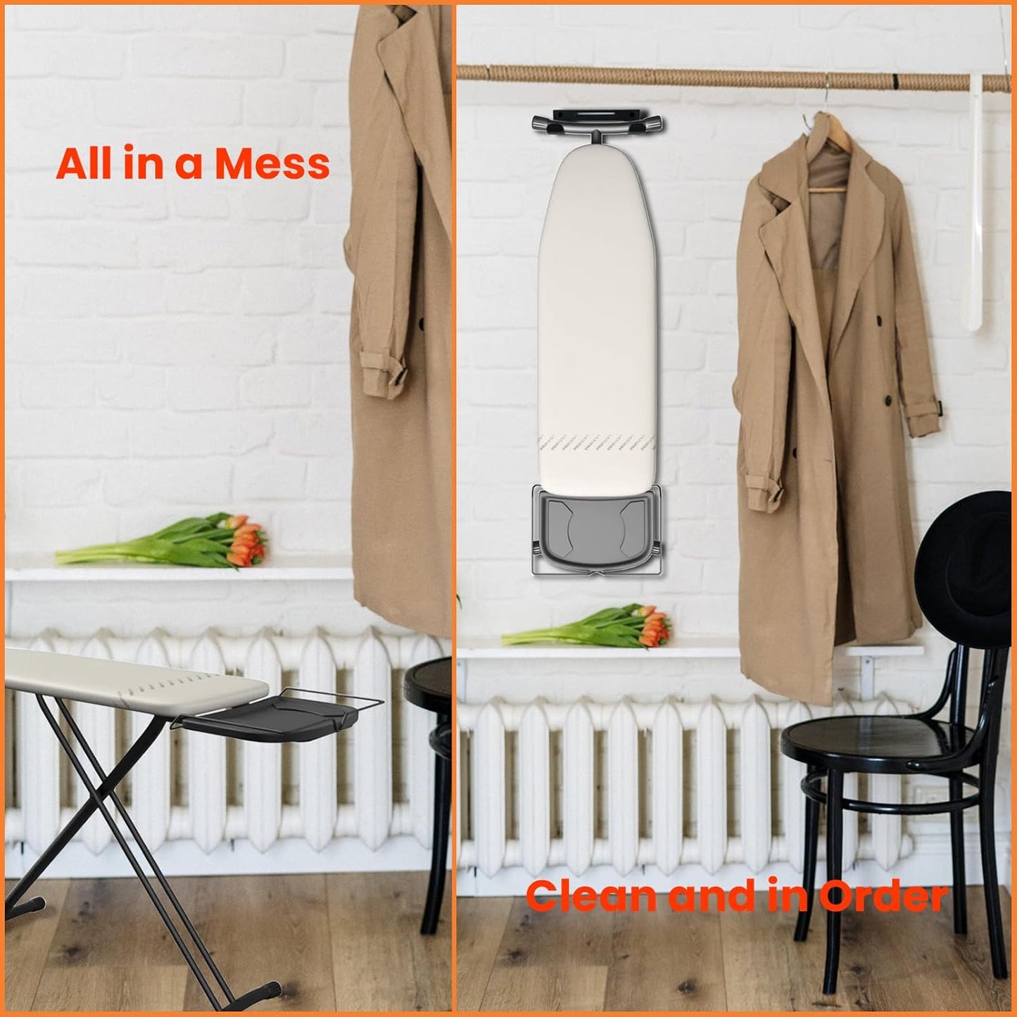 Ironing Board Hanger Wall Mount Ironing Board Holder Organizer Wall Rack for Laundry Rooms Space-Saving Storage Rack Hanging Shelf Hanger with Screws(Black)
