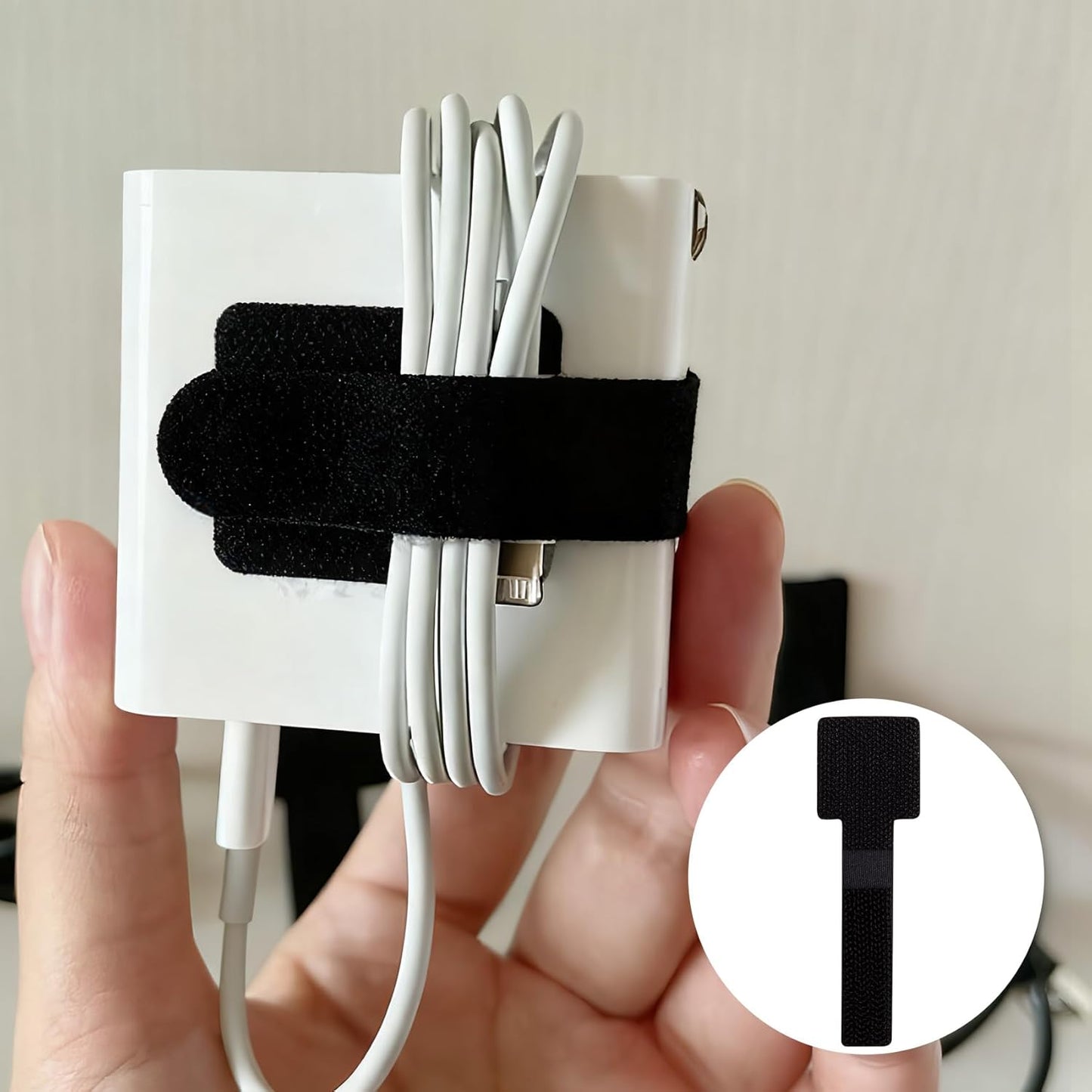 20pcs Hook and Loop Cable Ties, 3.55 Inch Self Adhesive Cable Management Straps for Desktop Network Wires, Adjustable Reusable Appliances Cord Organizer for Office Home Desk - Black