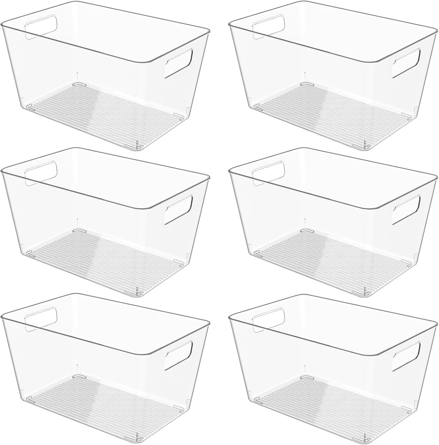 6 Pack Clear Plastic Storage Bins, 11" Large Pantry Organizer Bins with Handles, Plastic Containers for Refrigerator,BPA-Free Perfect for Kitchen,Fridge,Cabinet,Pantry(Cream)