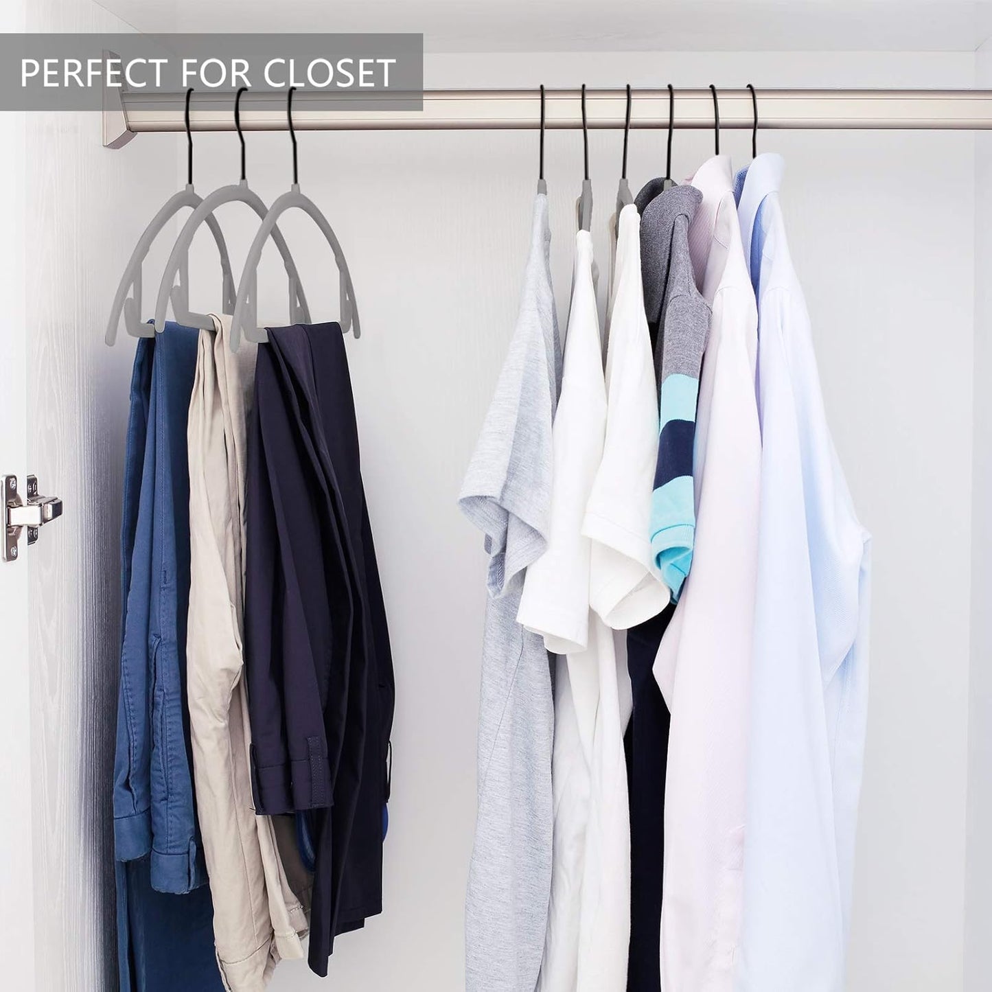 MIZGI Premium Velvet Hangers 50 Pack Heavyduty- Non Slip No Shoulder Bump Suit Hanger - Black Hooks,Space Saving Clothes Rounded Shape for Coat,Sweater,Jackets,Pants