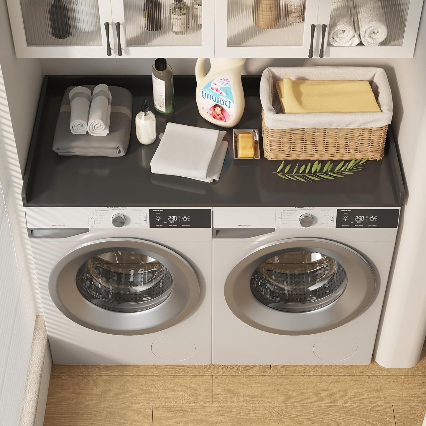 Washer Dryer Countertop, Laundry Countertop with Edge Rails - 27.5" x 54" Melamine Finish for Laundry Room Organization (Black)