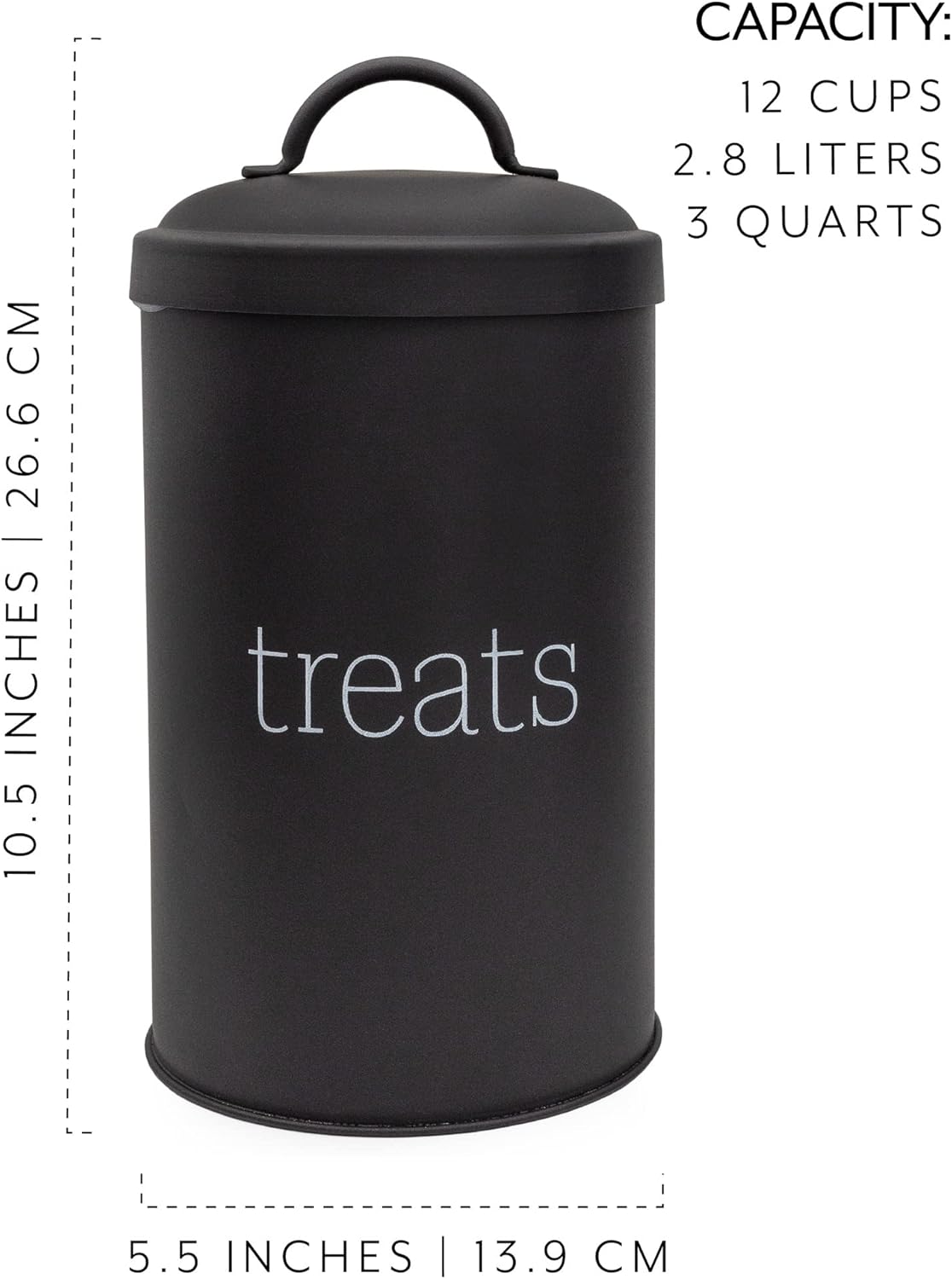 AuldHome Design Enamelware Dog Treat Jar (Black), Large Modern Farmhouse Pet Treats Container