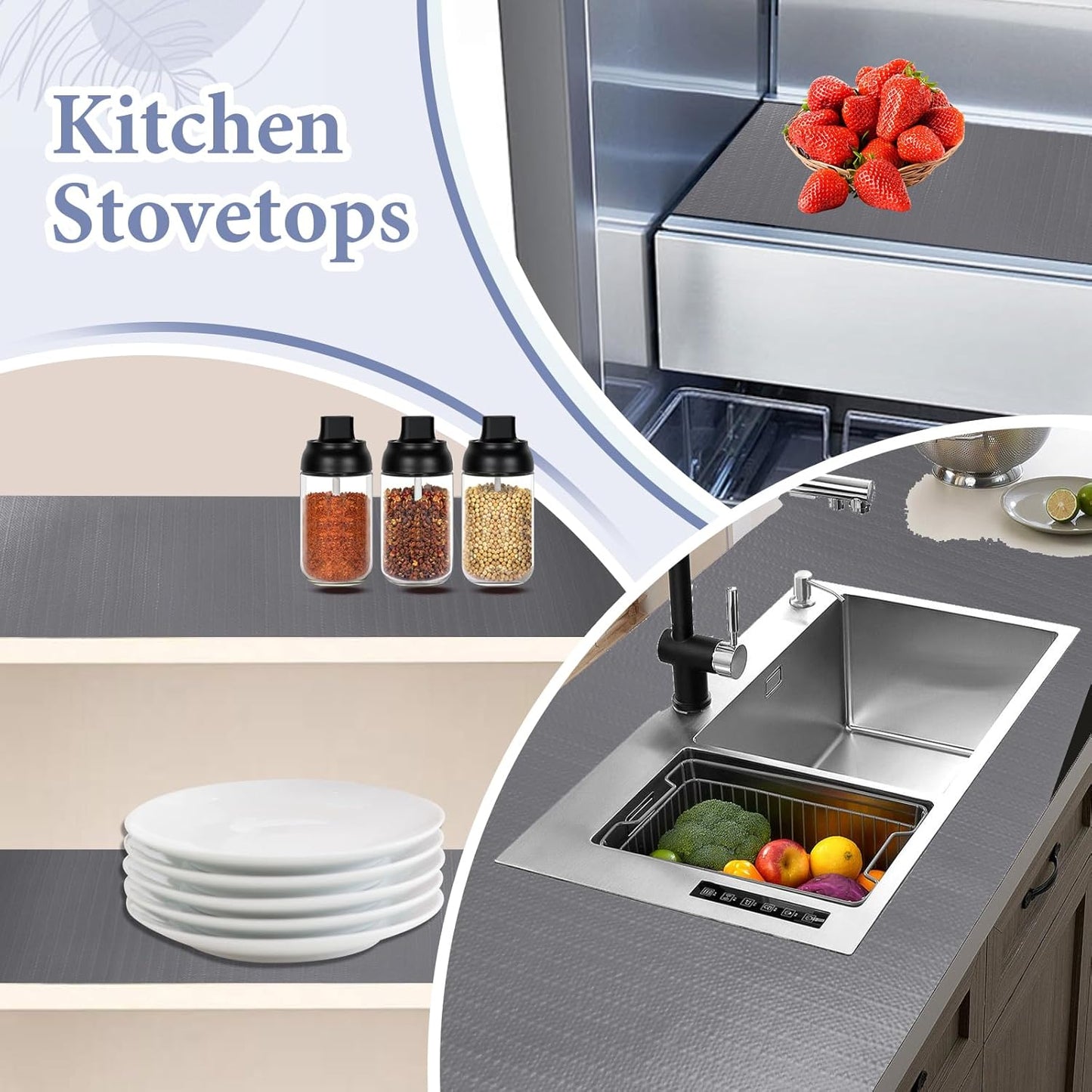 Drawer and Shelf Liner for Kitchen Cabinet: 23 in X 30 Ft Non Slip Waterproof Shelf Paper Non Adhesive Refrigerator Liners Pure Grey Easy Liners for Bathroom with Knife Tape Measure