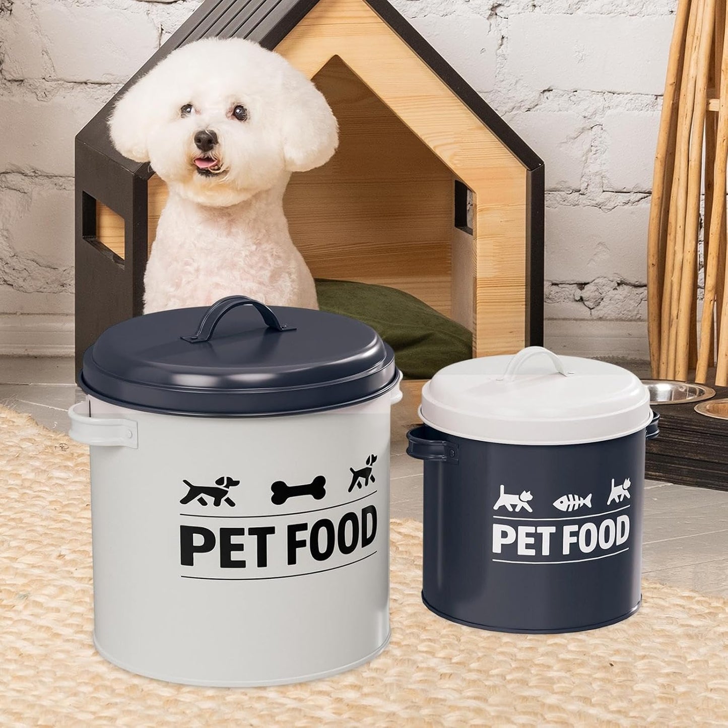 2Pcs Dog Treat Container Airtight Iron Food Canister Cat Dog Treat Bin Pet Food Storage Container for Kitchen