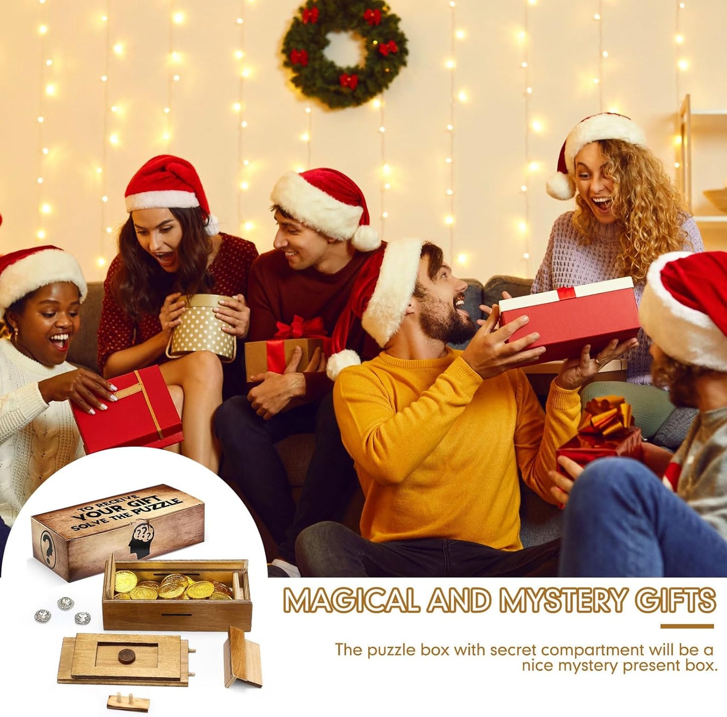 Gejoy Secret Puzzle Box Cash Gift Wooden Puzzle Box for Adults Brain Teaser Wooden with Hidden Compartments for Christmas Cash Gift(Brown,18 x 8 x 4.8 cm,Plywood)