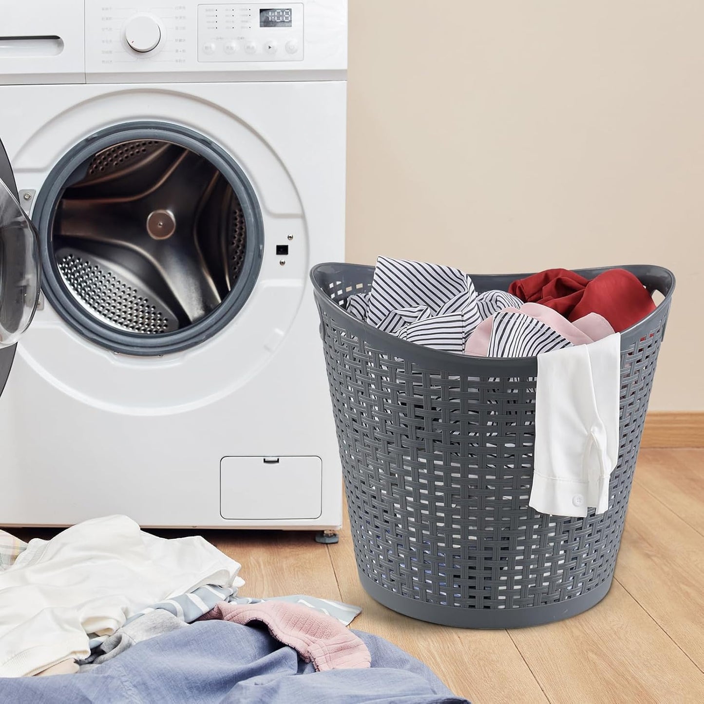 Kiddream 6 Pack Plastic Laundry Clothes Hamper Baskets, Large Storage Baskets for Organizing, 30 Liters Capacity, Dark Grey