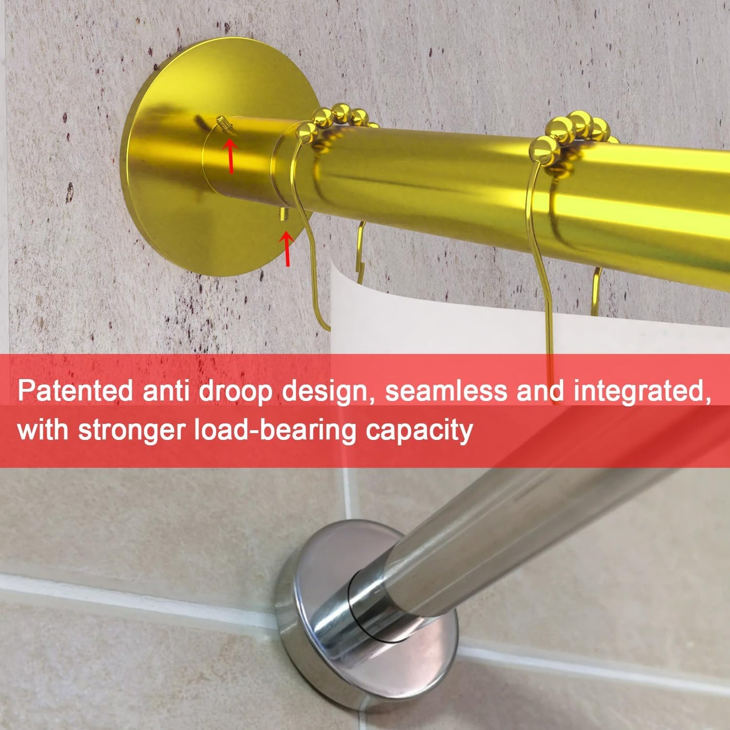 Corner Shower Curtain Rod Adjustable Stainless Steel L Shaped Rack Drill Free Install for Bathroom, Bathtub, Clothing Store (Gold 27.55"-39.37" x 47.24"- 65")