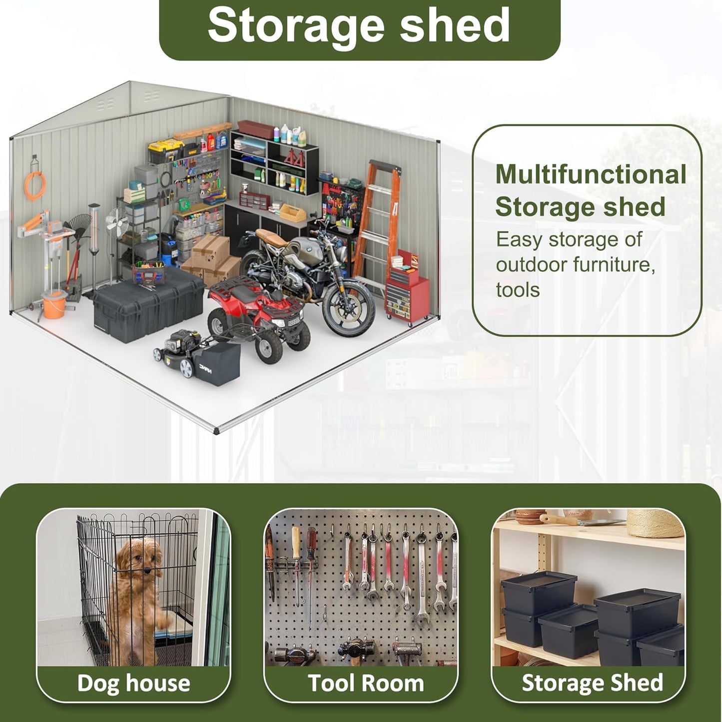 10x14 FT Outdoor Storage Shed, Large Garden Shed with Updated Frame Structure and Lockable Doors, Metal Tool Sheds for Backyard Garden Patio Lawn, Brown