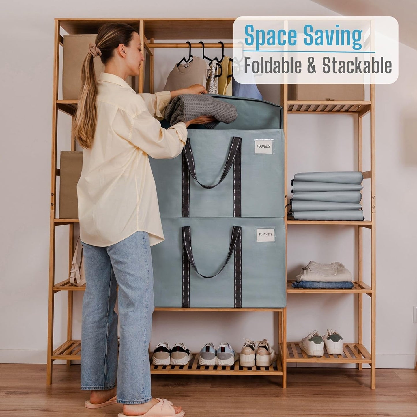 VENO 10 Pack Moving Bags and Large Christmas Storage Bins with lids. Alternative to Moving Boxes, Packing Supplies for College. Extra Large Heavy Duty Totes for Packaging (Light Blue Matte, 10 Pack)