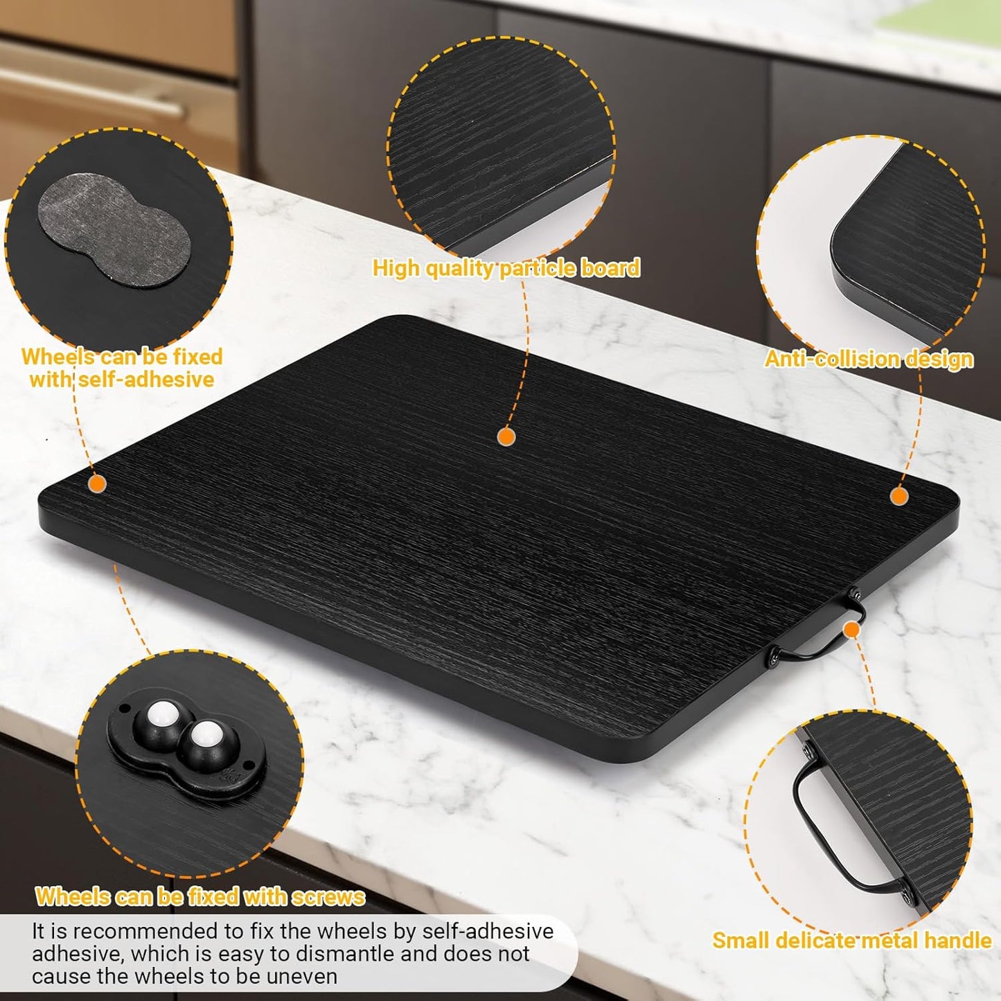 Sliding Tray for Coffee Maker, 360° Rotating Appliance Slider for Kitchen Appliances, Wooden Sliding Tray Suitable for Kitchen Countertops and Kitchen Appliances (Black, Small)