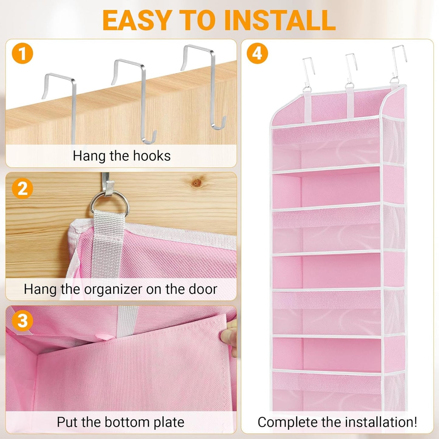 Over The Door Organizer-5 Layers Large Pockets, Heavy Duty Door Organizer Hanging Storage, 10 Mesh Side Pockets & Clear Window for Bedroom, Bathroom,Kitchen,Nursery, Pantry,Dorm Holds Shoes(Black)