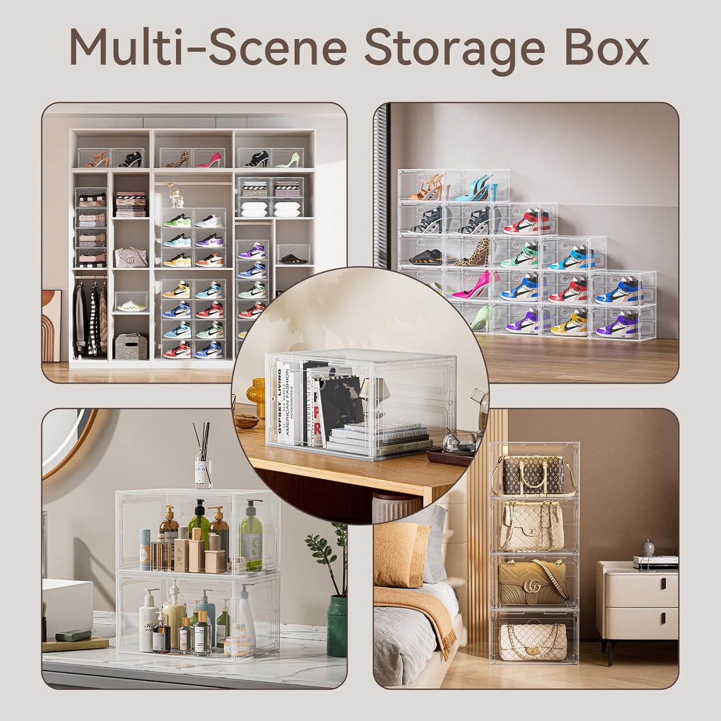 Large Clear Shoe Storage Boxes 8 Pack, Hard Plastic Shoe Organizer Containers for Sneaker, Shoe Boxes Clear Plastic Stackable, Sneaker Storage Display Case Fit up to US Size 13