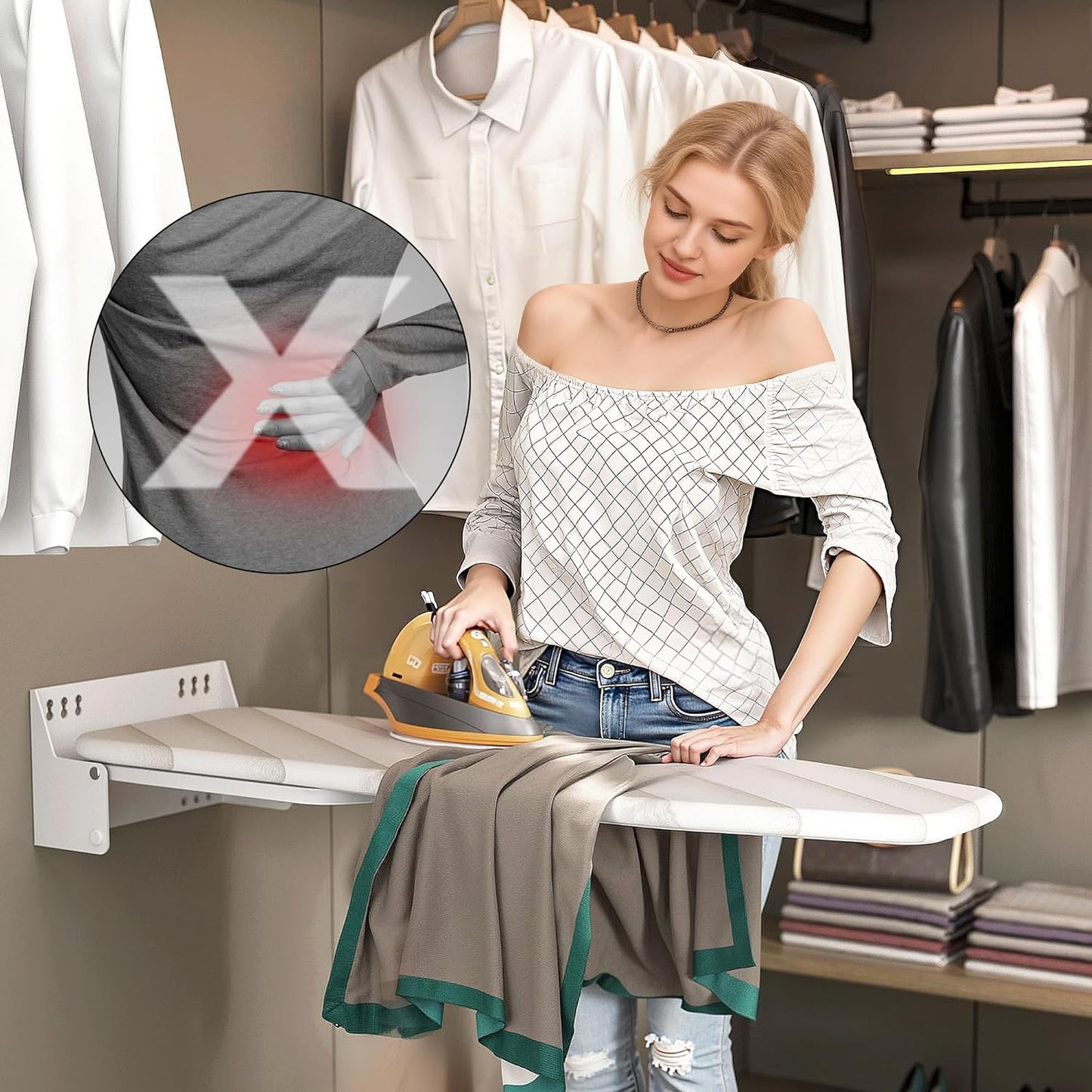 Wall-Mounted Ironing Board 37.4" x 11.8" Compact Mount Fold Down Iron Board Foldable 180° Swivel Iron Board with Heat Resistant Cover Space Saving for Home Laundry Room, Apartment, Dorms