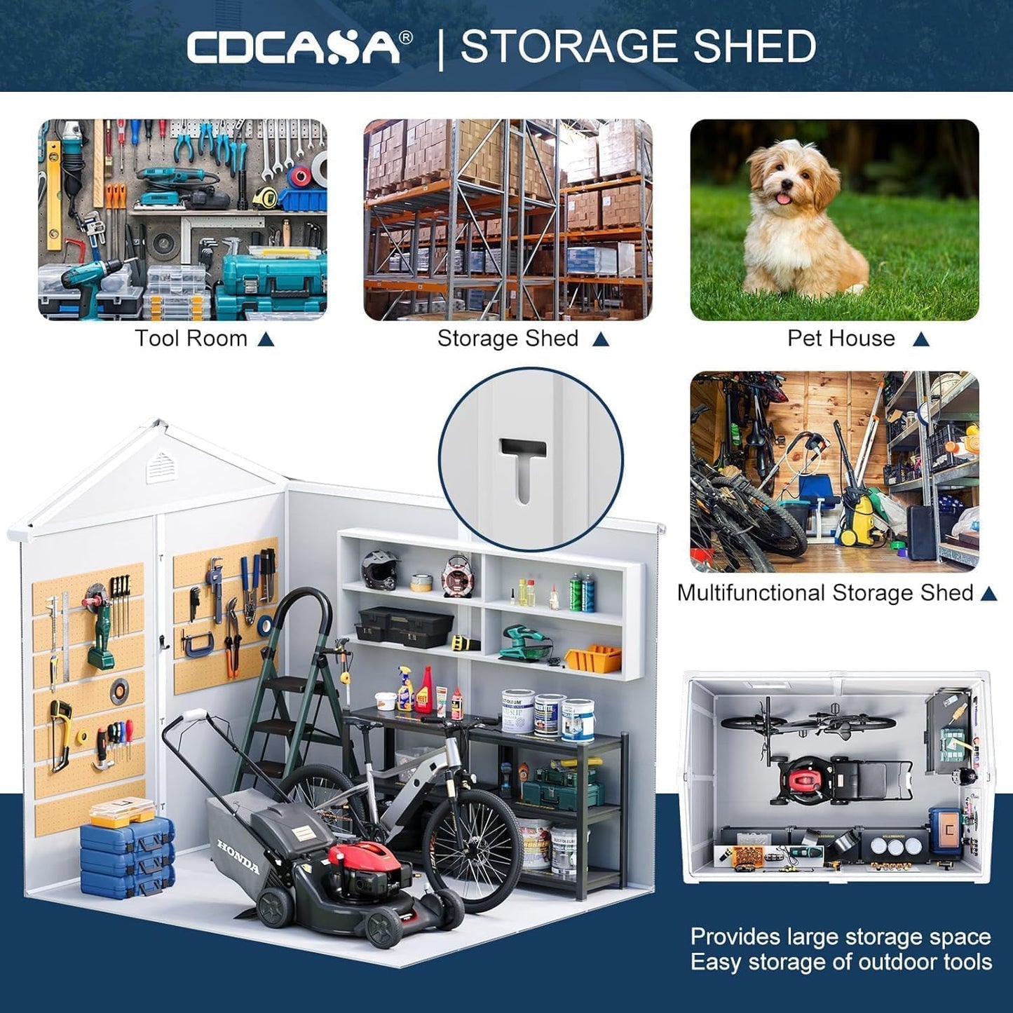 CDCASA 8x6 FT Resin Storage Sheds with Floor Included, Waterproof Large Outdoor Sheds & 2 Windows,Outside Plastic Tool Shed for Backyard Garden Patio Lawn Poolside
