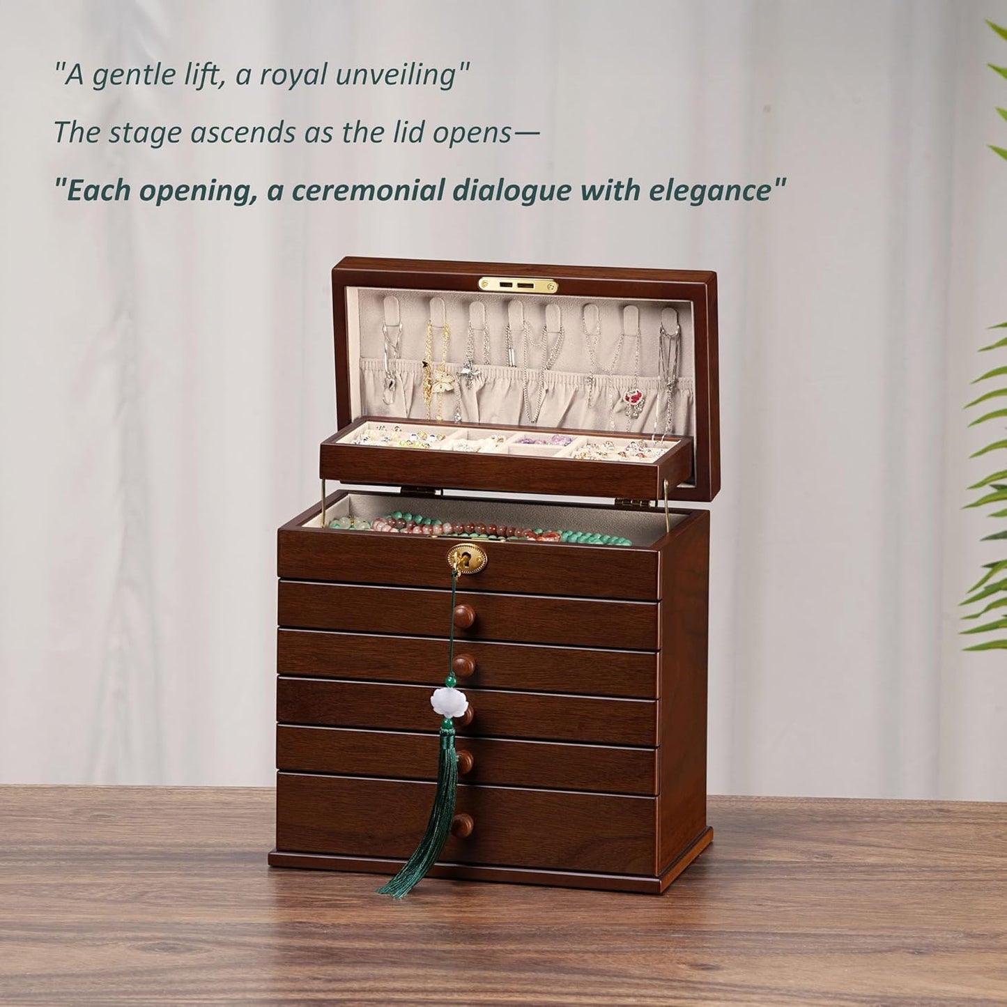 Jewelry Boxes and Organizers - Large Wooden Lockable Cabinet with Key, 8-Layer dresser top jewelry organizer, Vintage Jewelry box for Women and Men GiftIdea