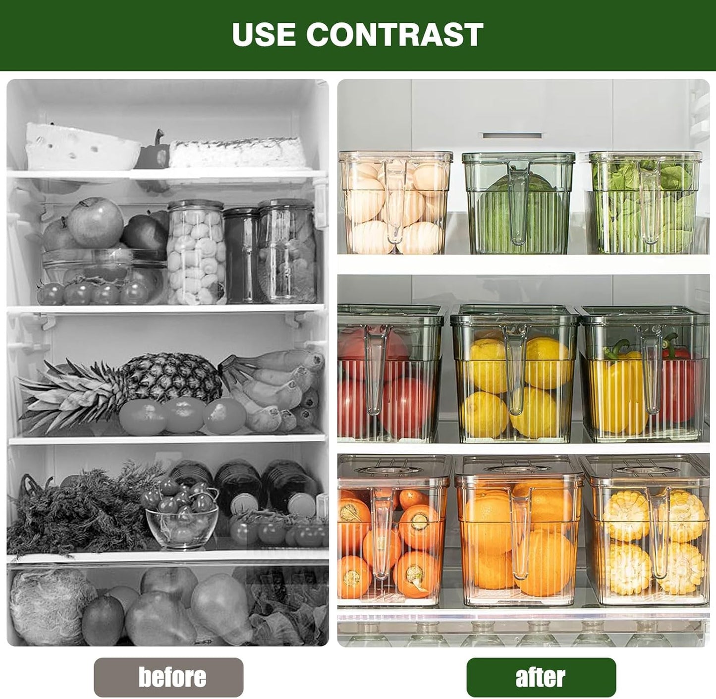loobuu 2 Pack Stackable Food Storage Produce Saver Containers for Refrigerator, Berry Keeper Boxes for Fridge with Removable Drain Tray Keep Fresh for Vegetables/Fruit (Clear&Green)