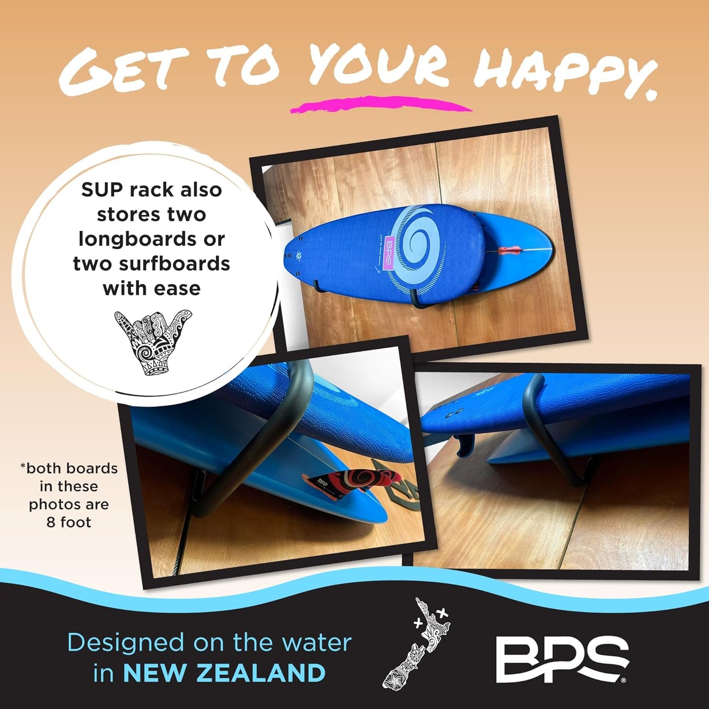 BPS Ultrastrong and Ultrapadded Steel Wall Rack for SUP Board with Marine Grade Stainless Steel Screws (SUP Board Rack)