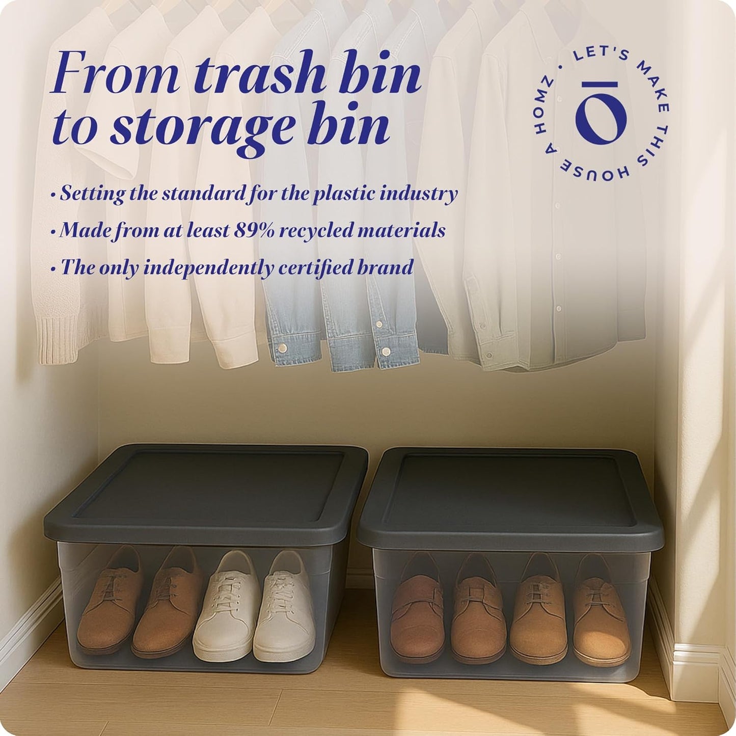 HOMZ 2-Pack Snaplock, Small Clear Plastic Storage Organizer Bins w/ Lids, 28 Quart, Gray - Stackable Container Boxes for Bedroom, Bathroom, Garage, and Office Organization