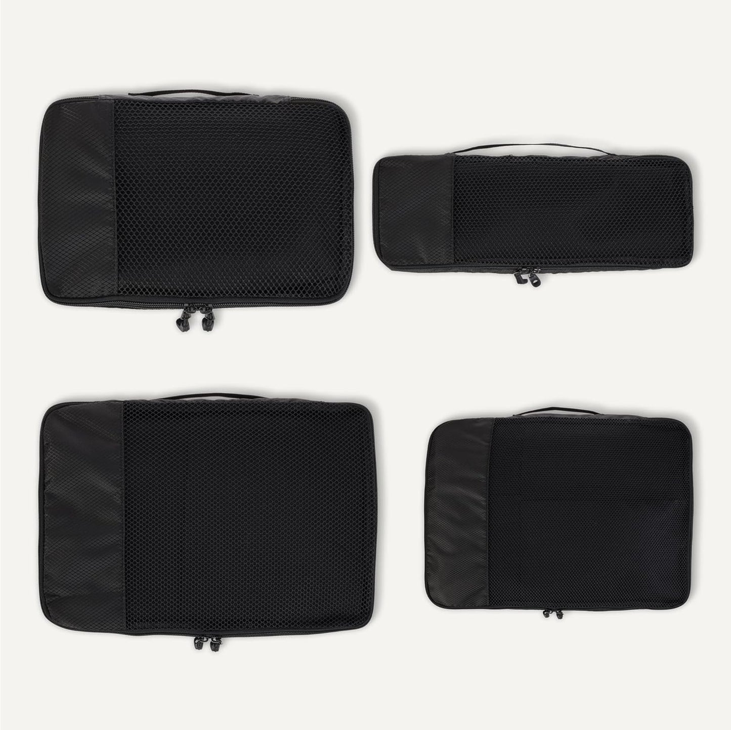 Amazon Essentials 4-Piece Packing Cubes Travel Accessories Set, Luggage Organizer with Double Zipper, Mesh Top, 100% Polyester, Small/Medium/Large/Slim, Black (Previously Amazon Basics)
