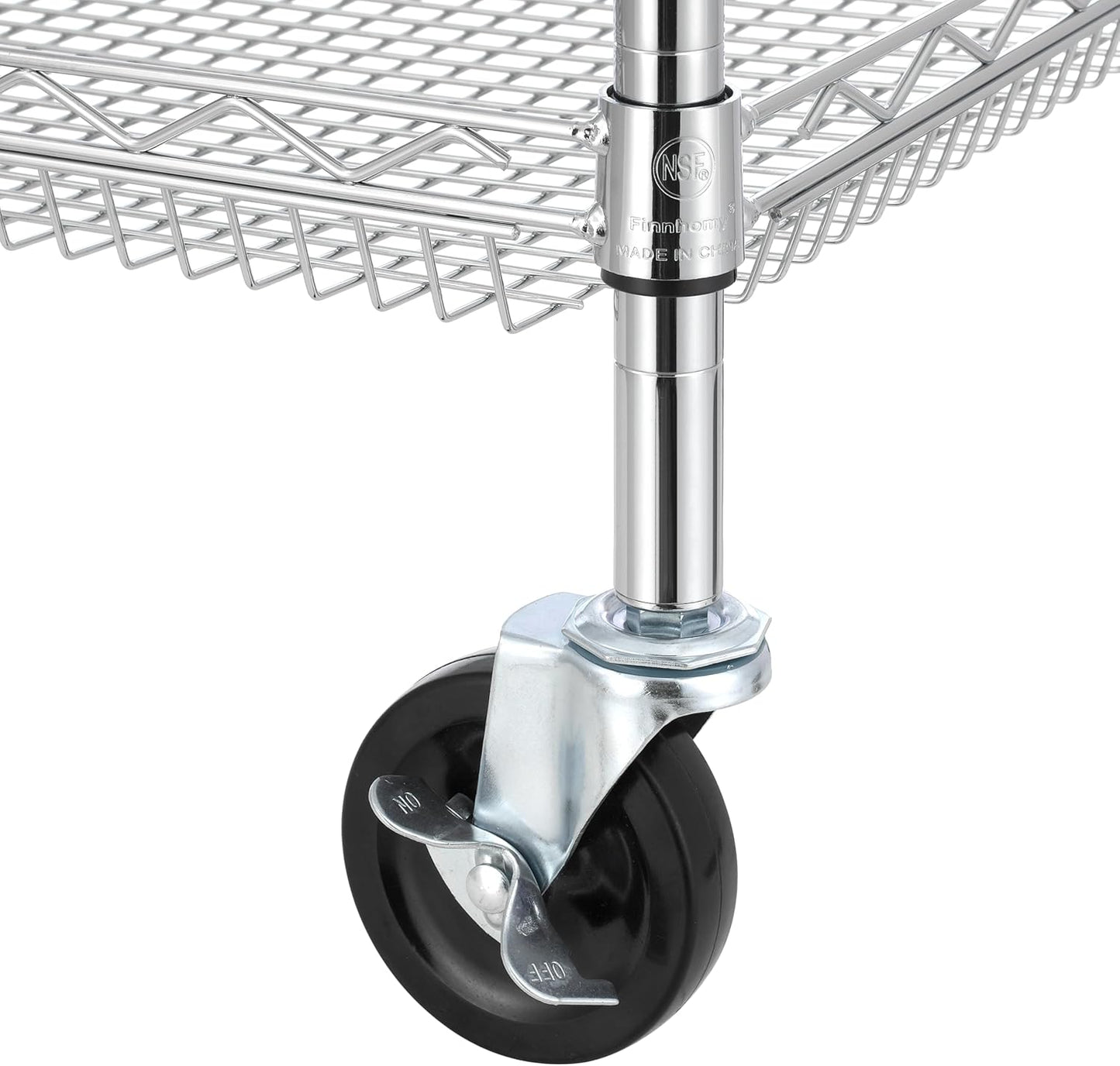 Finnhomy 4 Tier Heavy Duty Commercial Grade Rolling Cart with Handle Bar, Metal Wire Utility Cart with Wheels, Service Trolley on Wheels, Shelf Size 18" D x 30" W, NSF Listed, Chrome