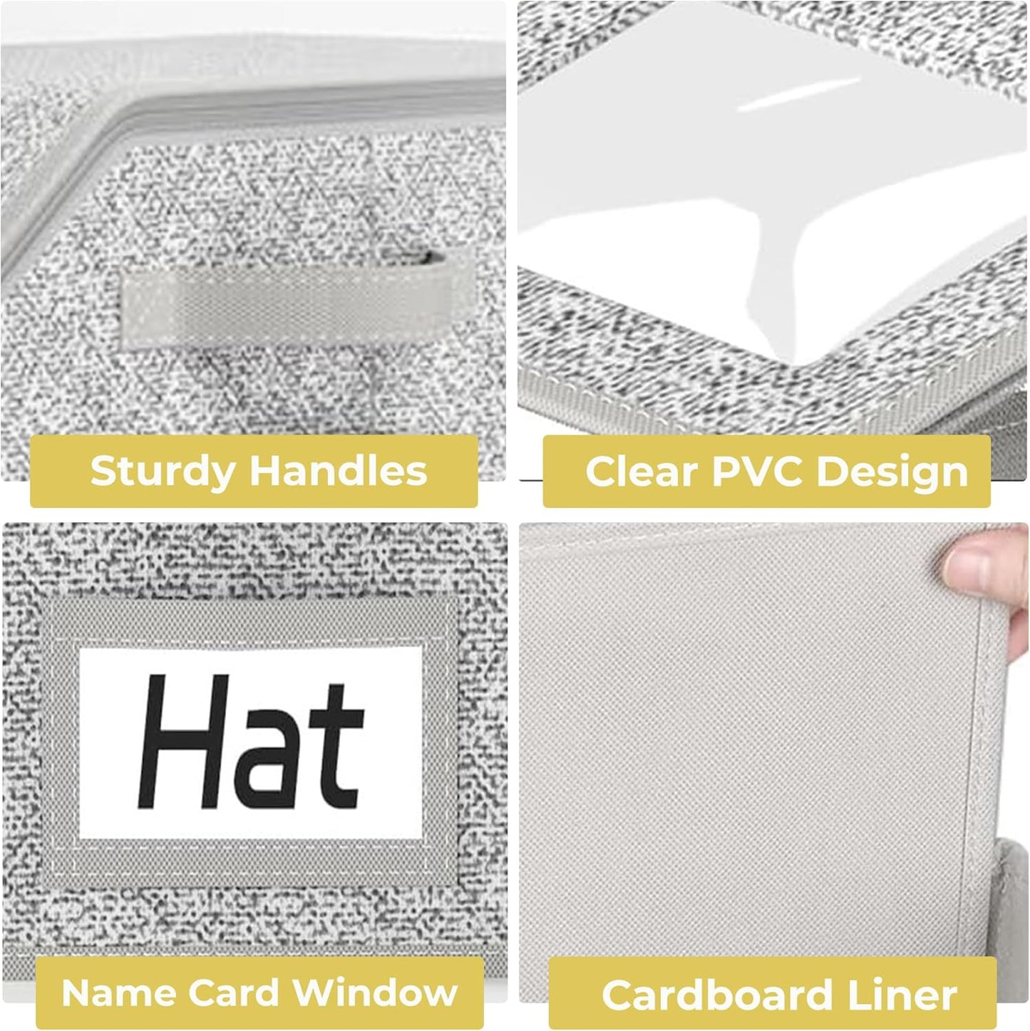 2 Pack Hat Organizer Box for Women & Men, Foldable Storage Box with Clear Lid for Baseball, Cowboy Caps, Stackable Clear Hat Organizer, Store up to 28 Caps, Grey