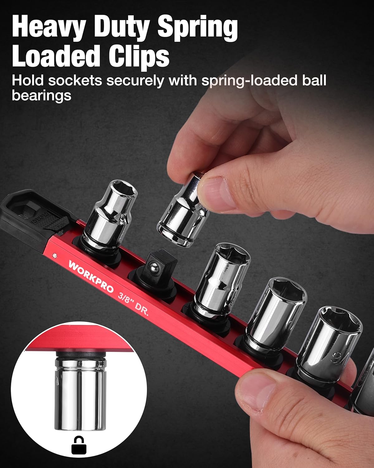 WORKPRO Magnetic Socket Organizer, 3/8" Drive Aluminum Alloy Socket Holder, Heavy Duty Socket Rail with 10 PC Removable Socket Clips, Socket Organizer Tray for Tool Box Drawer (Sockets Not Included)