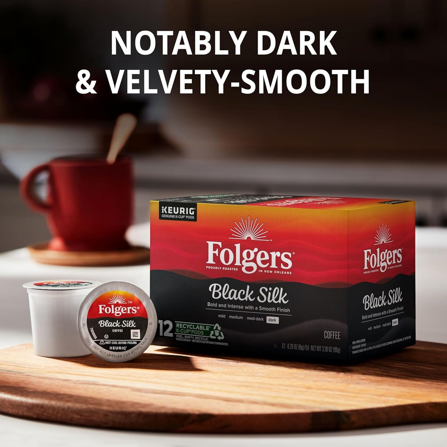 Folgers Black Silk Dark Roast Coffee, 12 Keurig K-Cup Pods