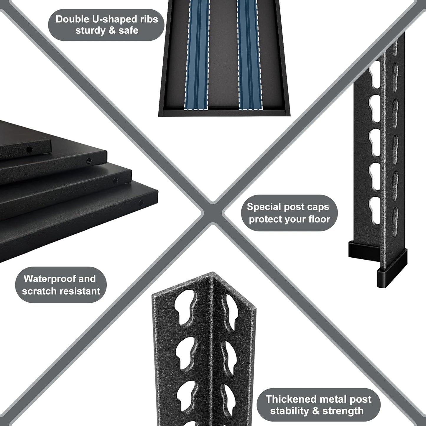 40" W Garage Shelving Heavy Duty,1800LBS Loads Metal Shelving Units and Storage,4-Tier Garage Storage Shelves Heavy Duty, Industrial Utility Shelves,40”W x 16”D x 72”H(Black)