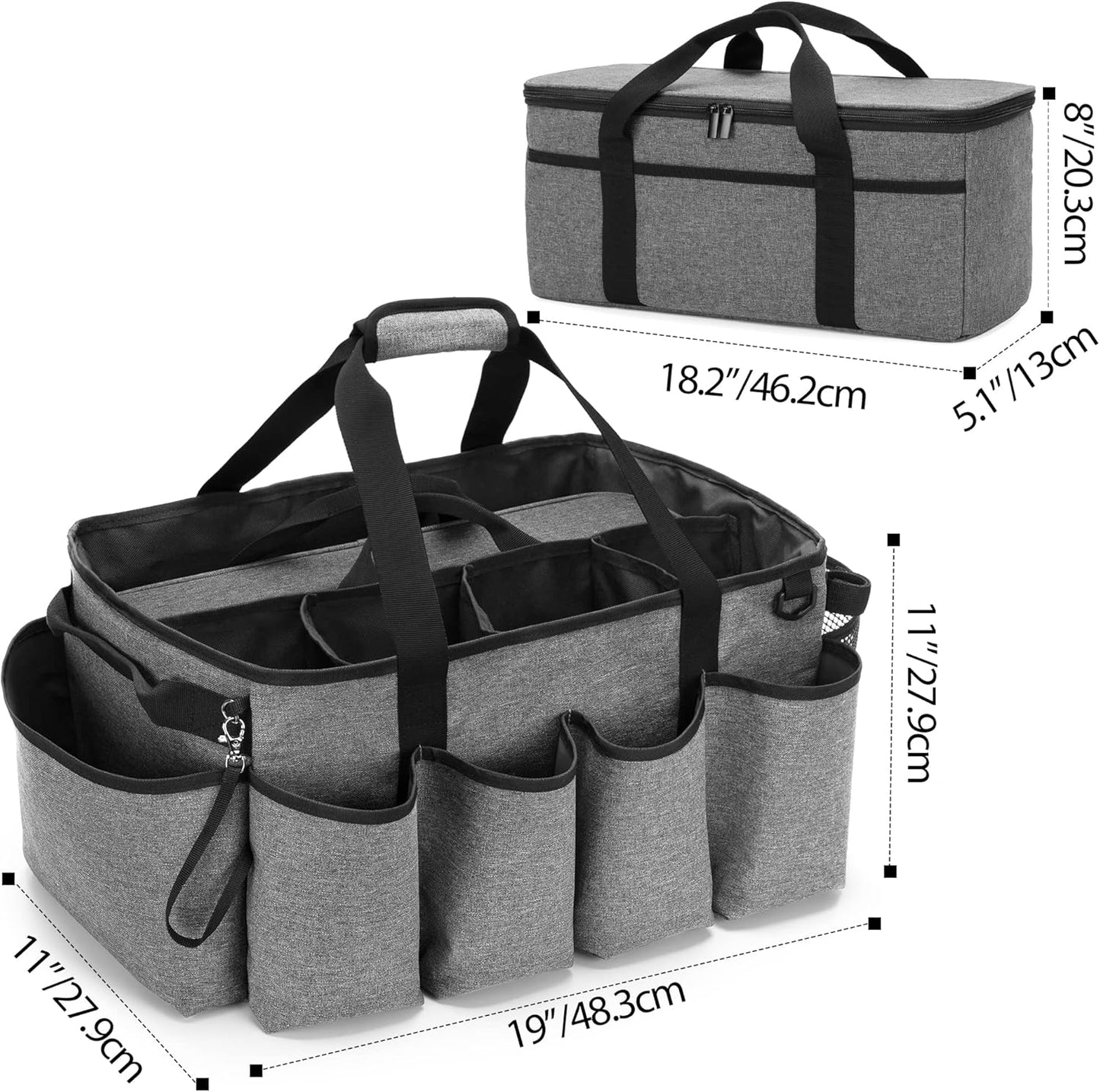 Detailing Bag with Polisher Carry Bag, Large Detail Car Care Box for Auto Detailing Supplies, Car Wash Caddy & Trunk Organizer for Buffer Bottle Towel & Cleaning Kit, Gray, Patent Design