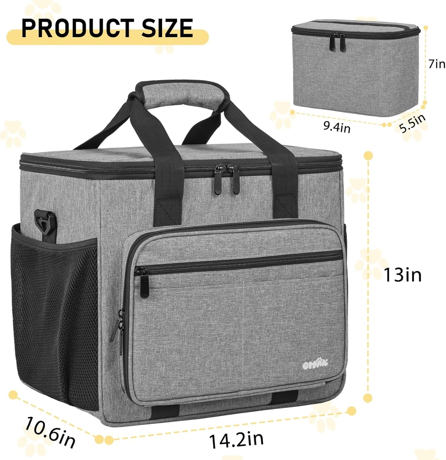 GMAK Pet Grooming Bag, Dog Grooming Tote Bags Supplies Organizer Case Pets Tools Organizer Tote for Dog Cat Grooming Tool Kit, Clippers, Scissors and Accessories, Grey(Bag Only)