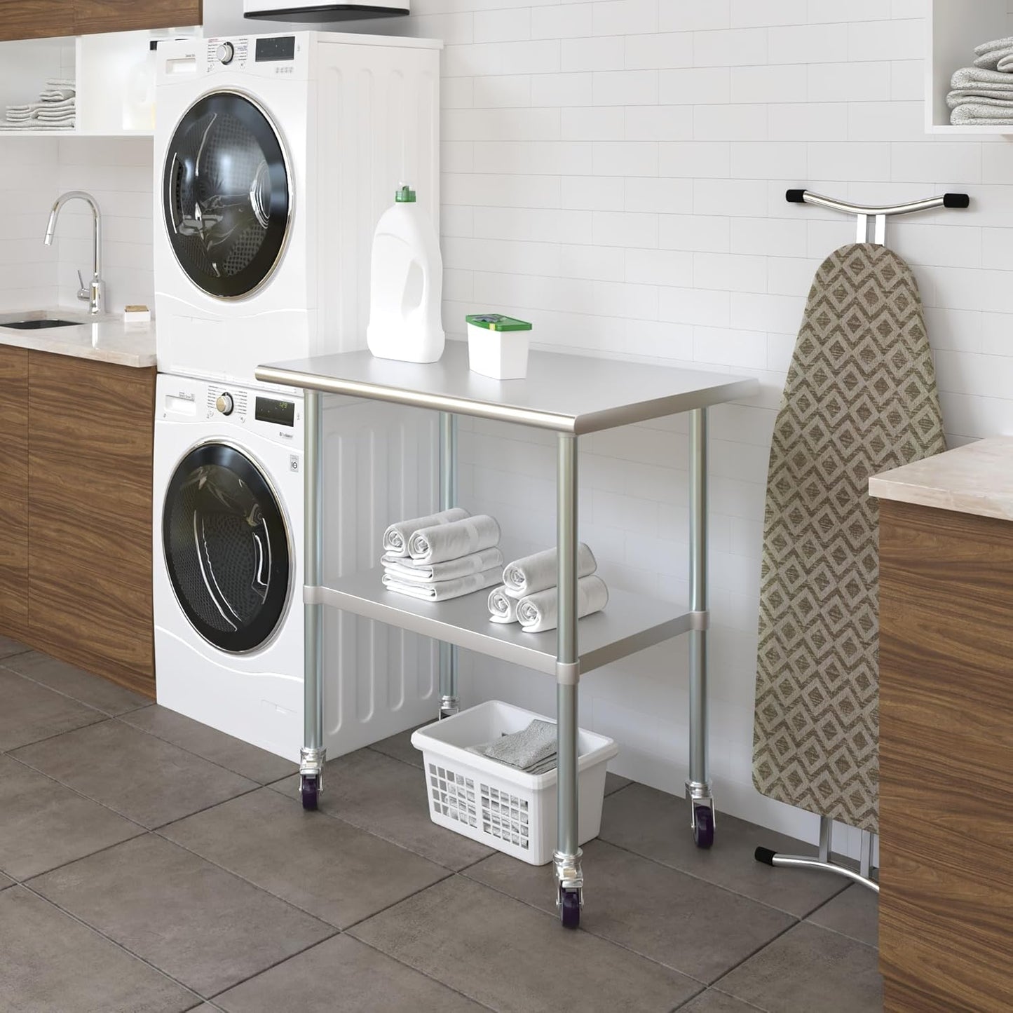 AmGood 30" x 36" Stainless Steel Work Table with Casters | Heavy Duty Metal Utility Table On Wheels | Kitchen Island Cart