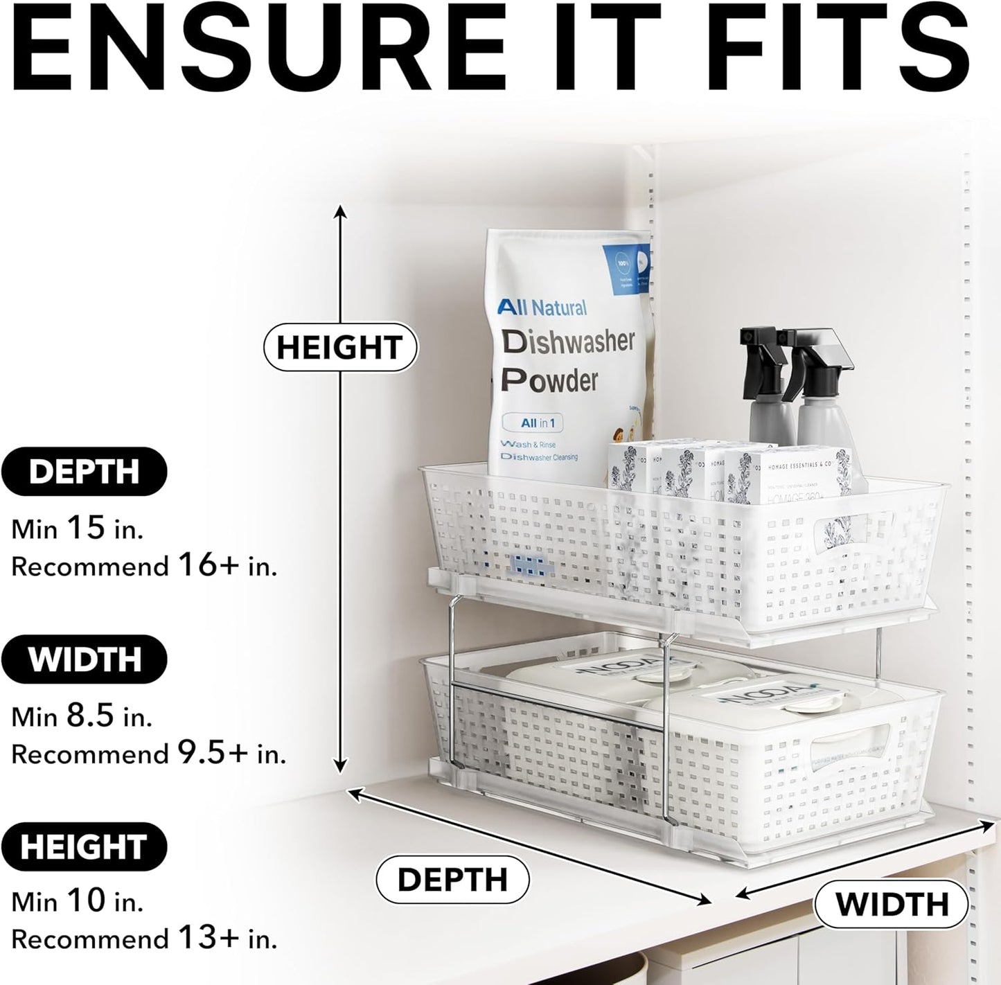 Simple Houseware 2 Tier Bathroom Organizer Tray Pull-Out Sliding Drawer/Under-Sink Storage, Clear