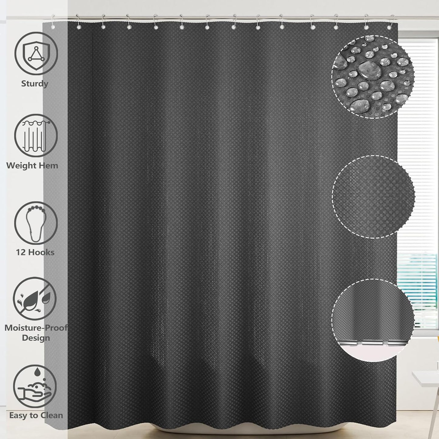 Bathroom Accessories Set- 25PC Grey Bathroom Set, Bathroom Set with Shower Curtain and Rugs, Shower Curtain Set, Toilet Brush, Trash Can, Qtip Holder Dispenser & Soap Dispenser