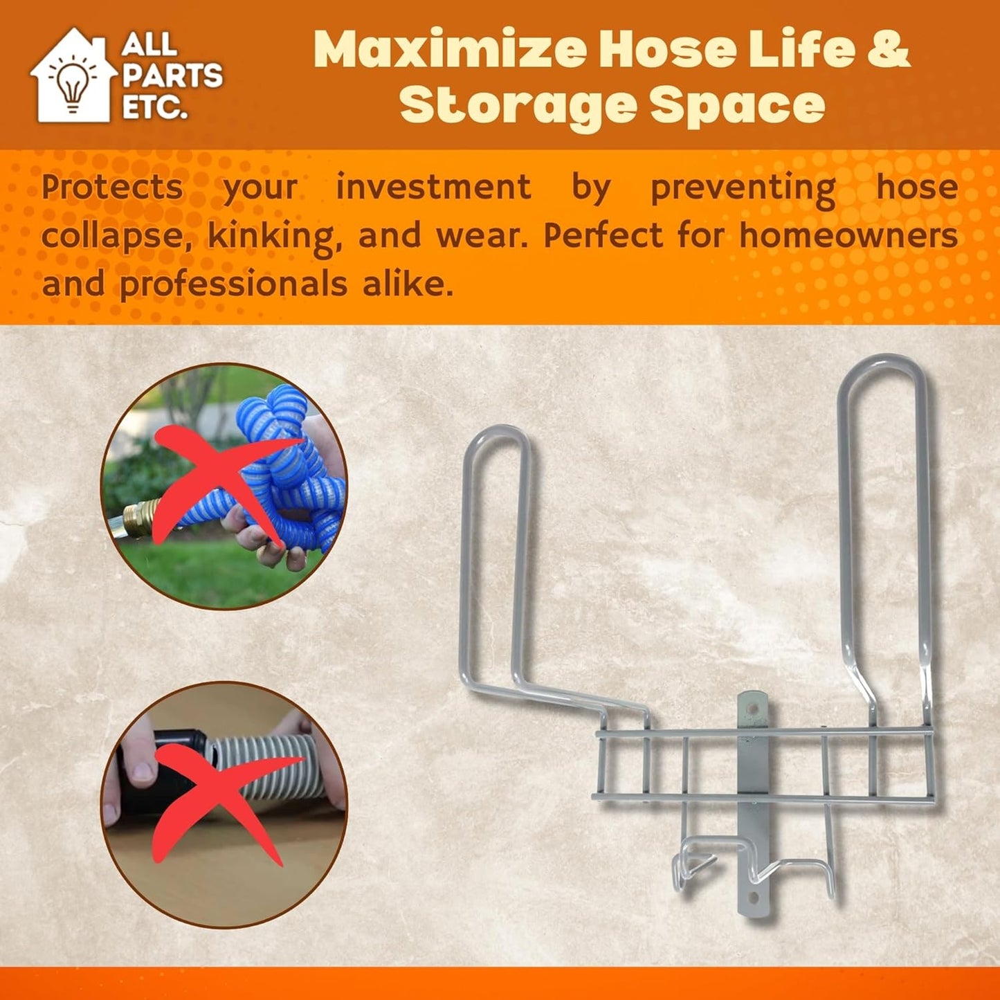 Deluxe Vacuum Hose Hanger – Heavy Duty Metal Wall Mount Storage Rack for Central & Canister Vac Systems – Fits 30-40 Ft Hose – Includes Screws & Anchors – Gray